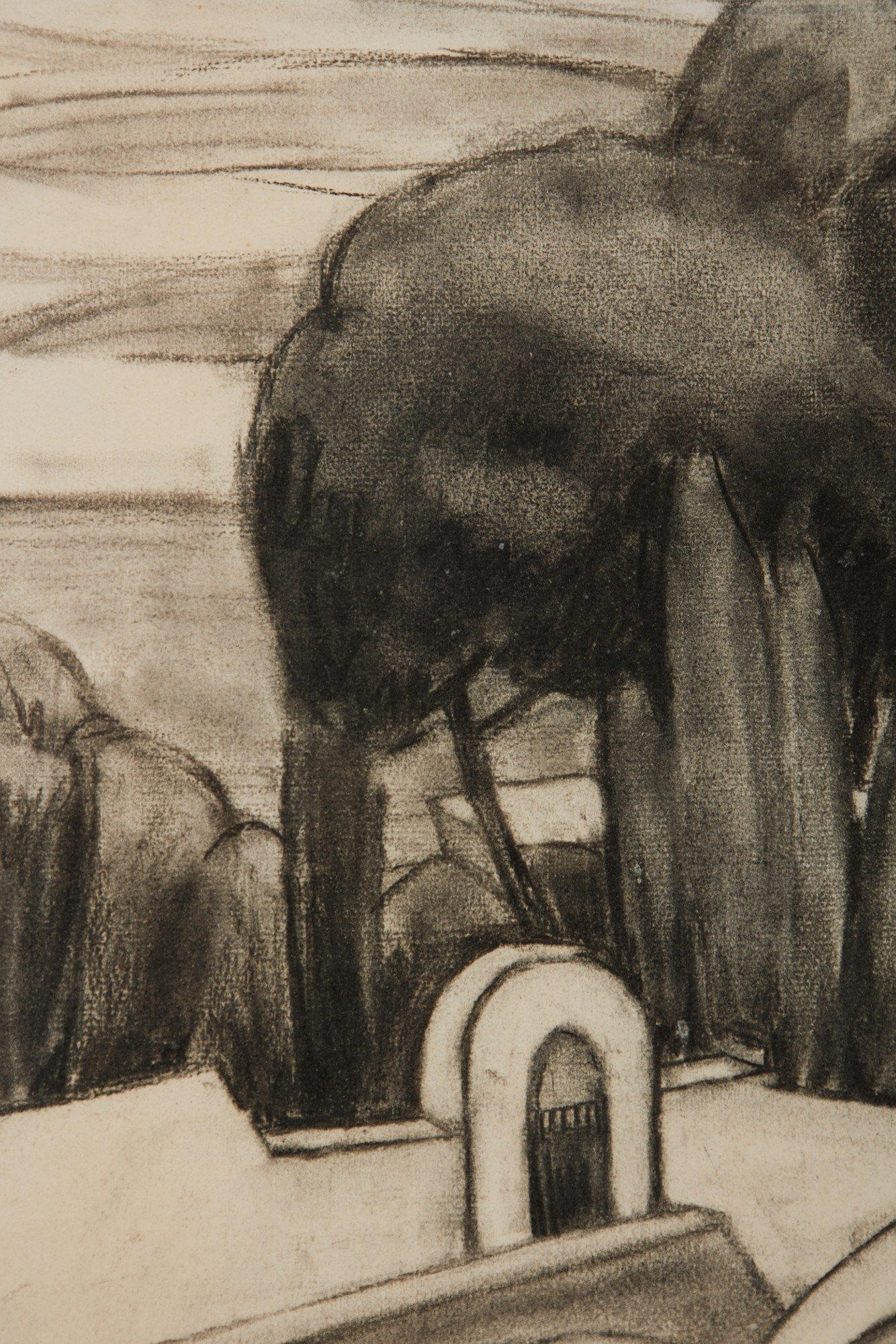 Villa Giardino, 20th Century Charcoal Drawing by Cleveland School Female Artist For Sale 3