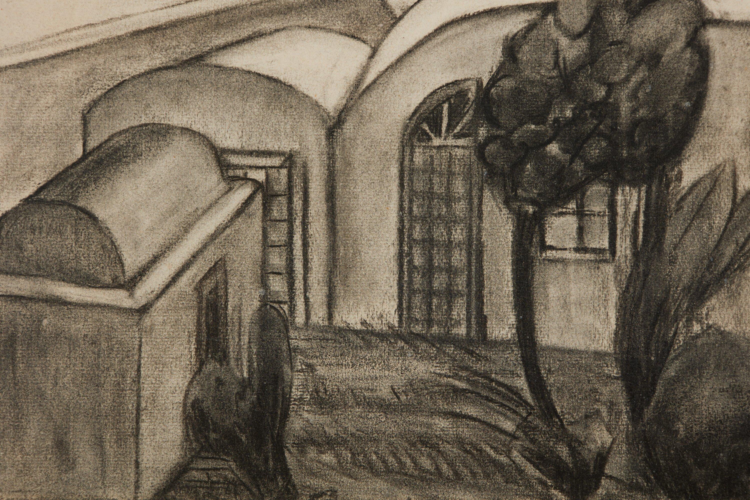 Villa Giardino, Holzkohlezeichnung der Cleveland School, weibliche Künstlerin des 20. Jahrhunderts im Angebot 2