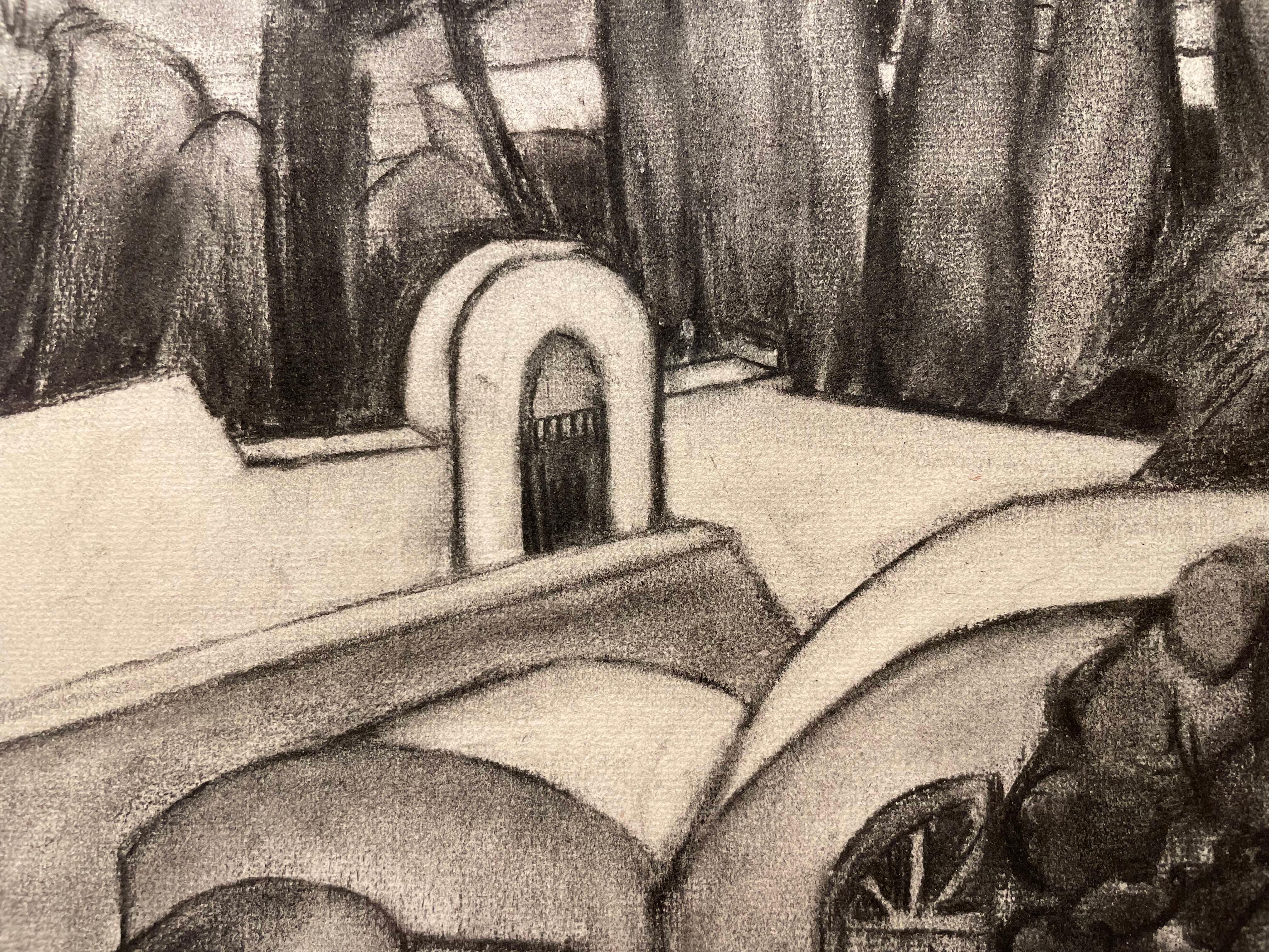 Villa Giardino, dessin au fusain du 20e siècle par une artiste féminine de l'école de Cleveland en vente 4