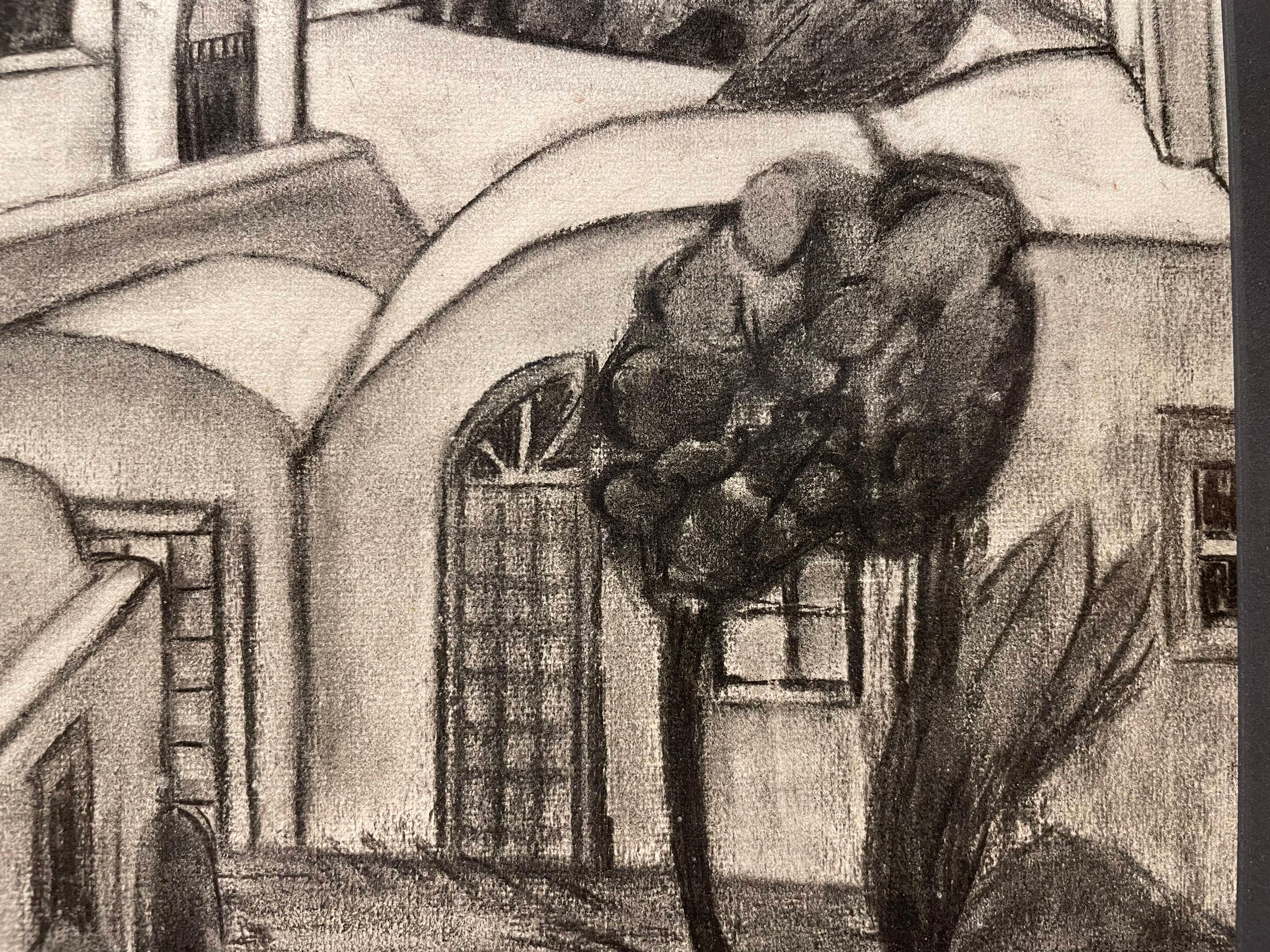 Villa Giardino, dessin au fusain du 20e siècle par une artiste féminine de l'école de Cleveland en vente 5