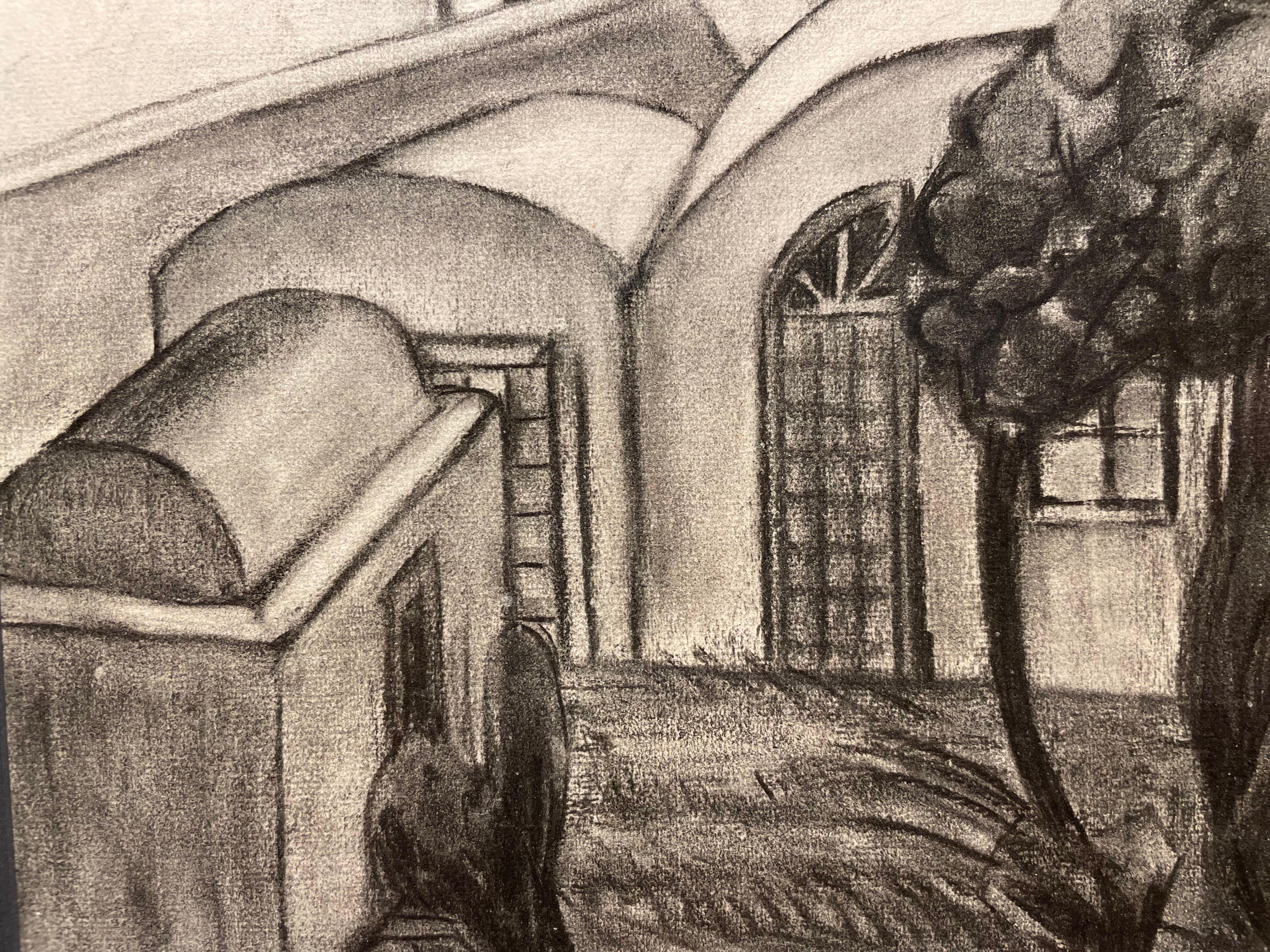 Villa Giardino, dessin au fusain du 20e siècle par une artiste féminine de l'école de Cleveland en vente 3