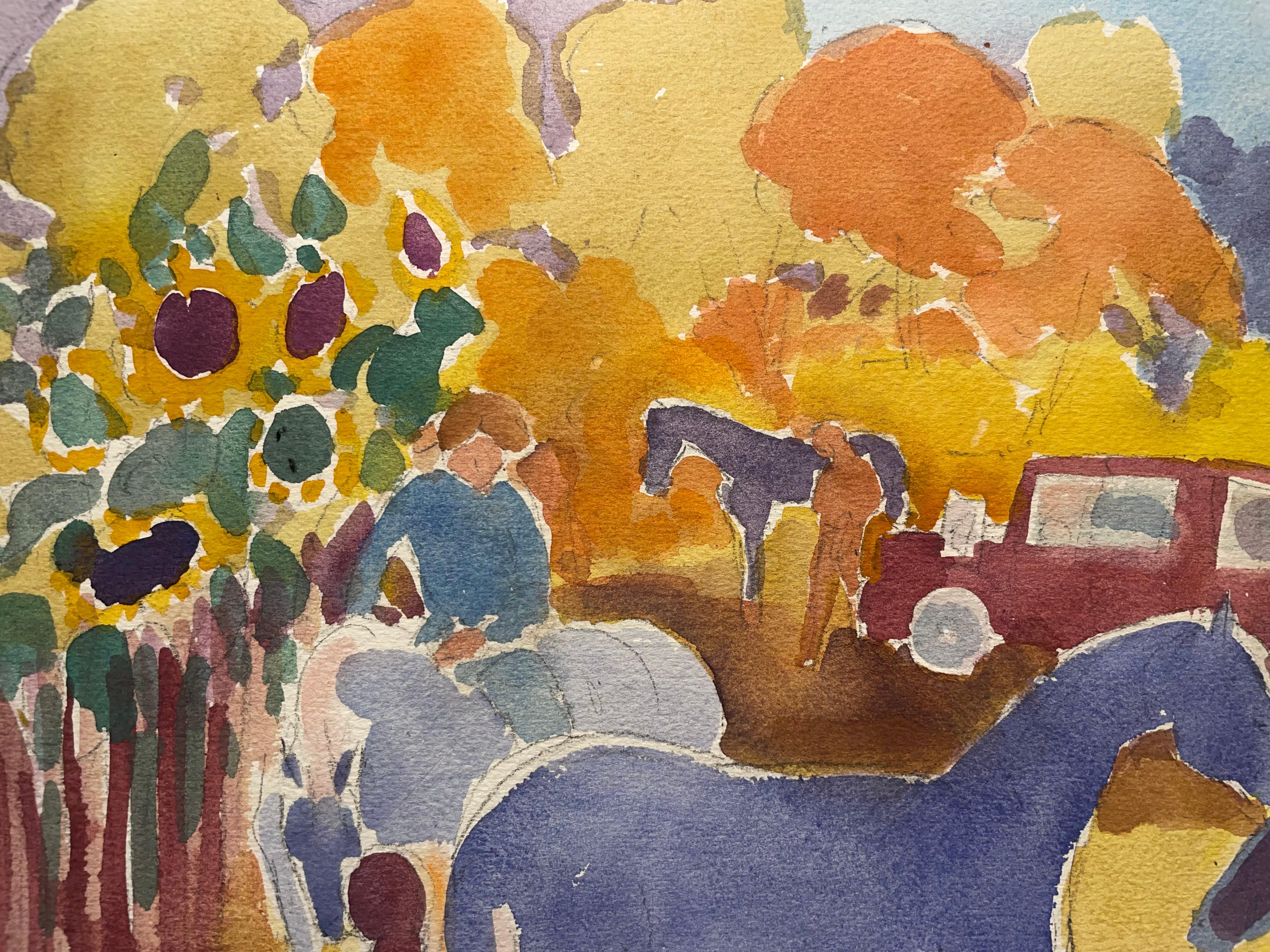 Preparativi per il concorso ippico, Paesaggio agricolo del XX secolo, Artista donna di Cleveland in vendita 3