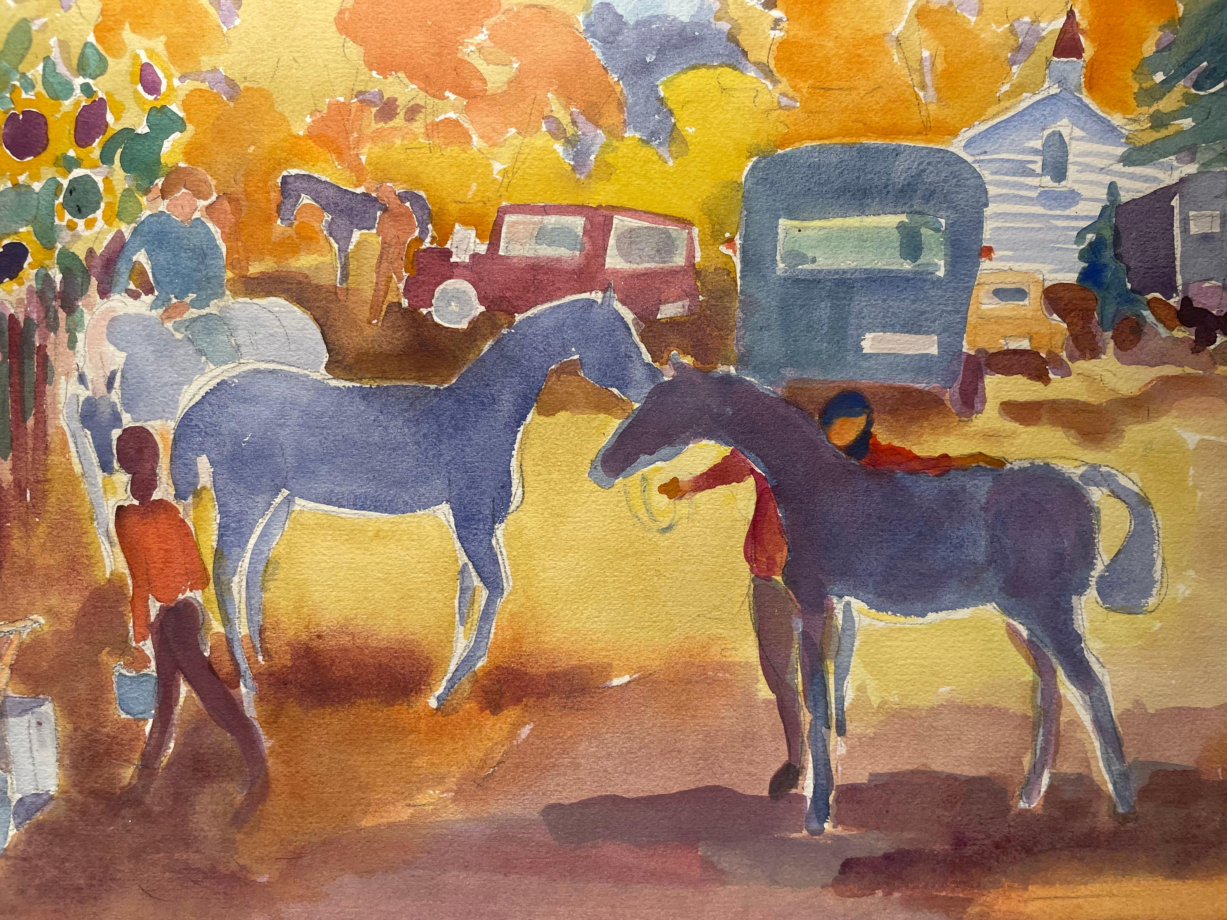Preparativi per il concorso ippico, Paesaggio agricolo del XX secolo, Artista donna di Cleveland in vendita 2