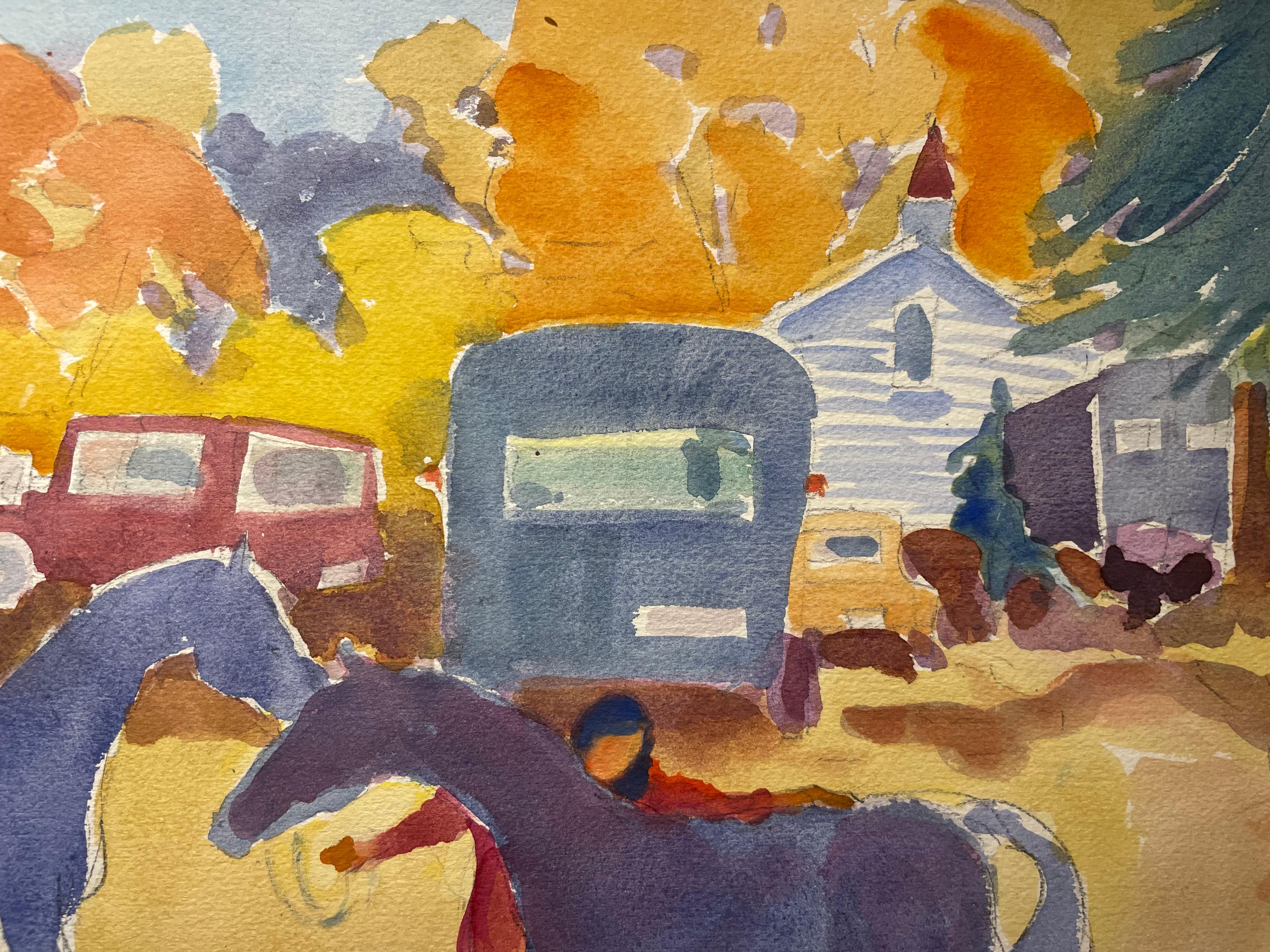 Preparativi per il concorso ippico, Paesaggio agricolo del XX secolo, Artista donna di Cleveland in vendita 8