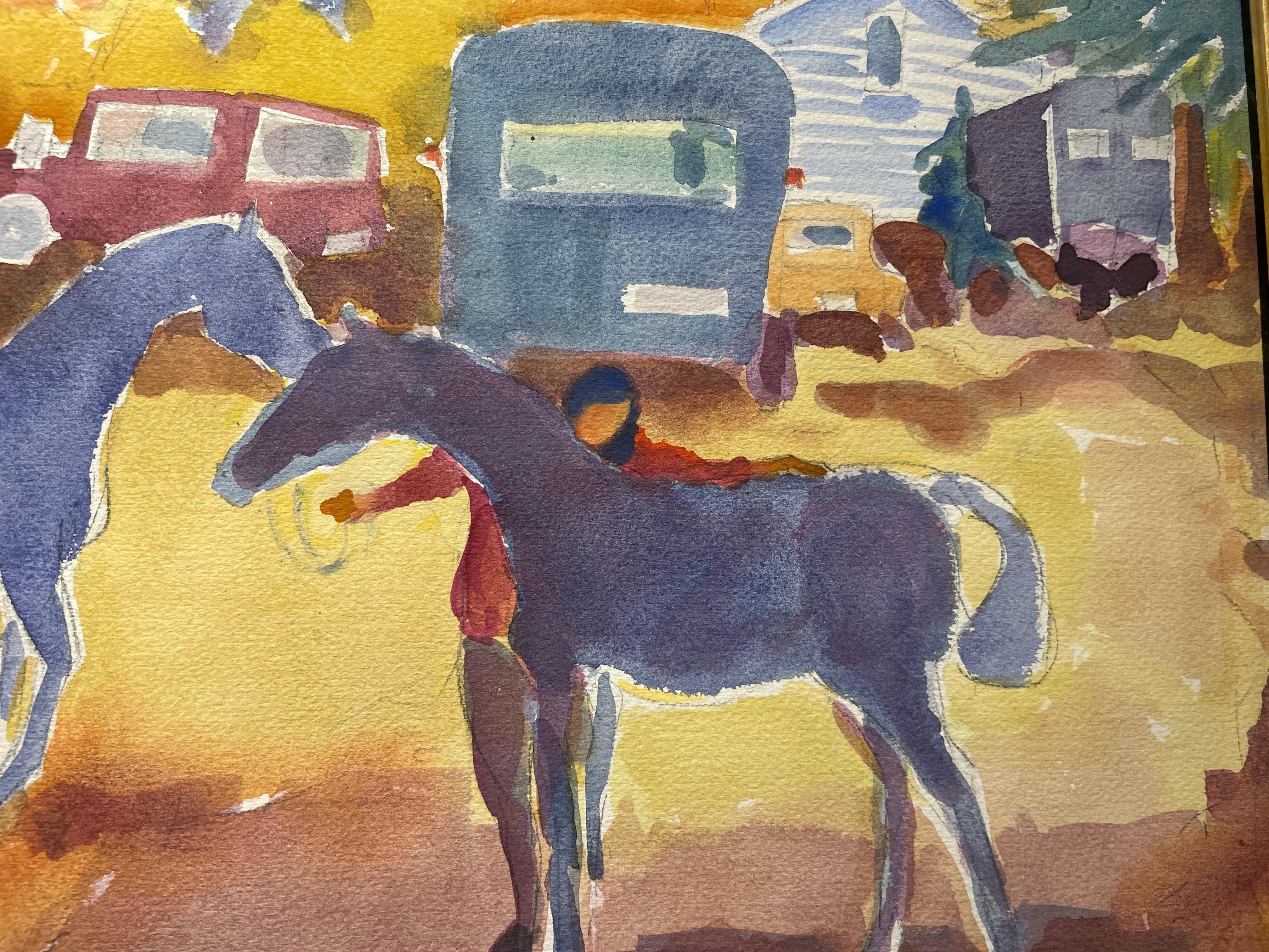 Preparativi per il concorso ippico, Paesaggio agricolo del XX secolo, Artista donna di Cleveland in vendita 6