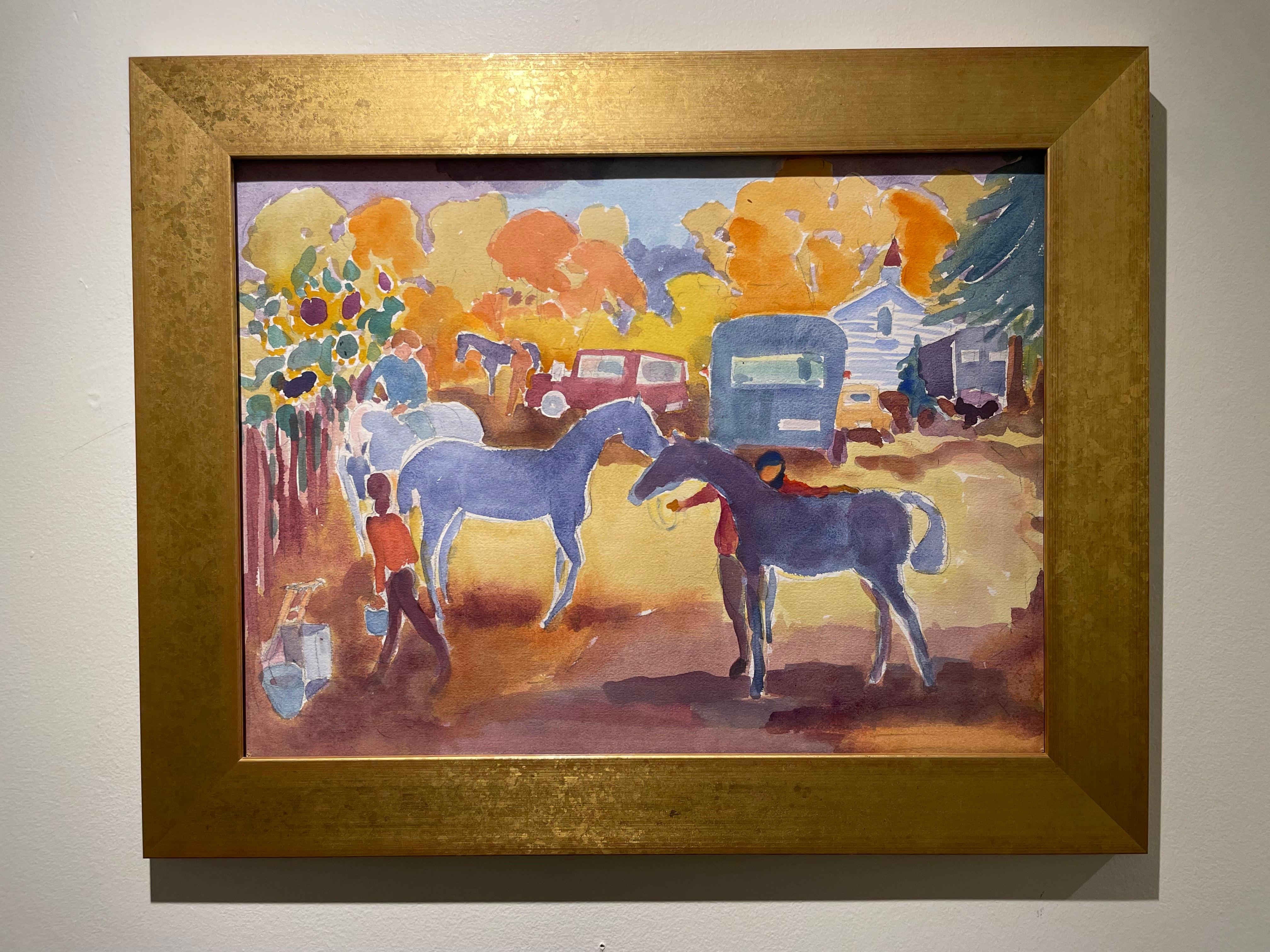 Preparativi per il concorso ippico, Paesaggio agricolo del XX secolo, Artista donna di Cleveland in vendita 7