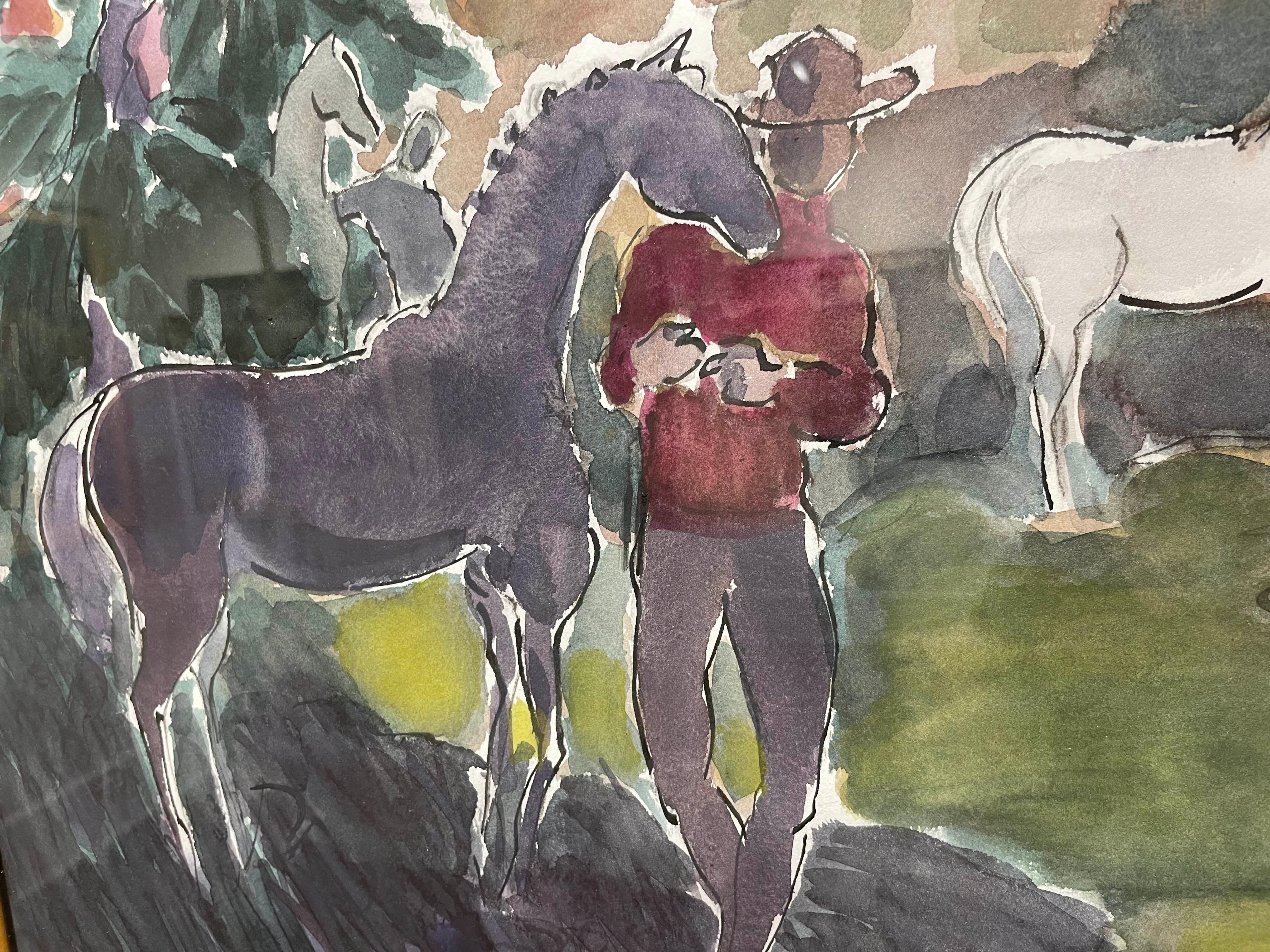 Horses & Trees, scène de paysage du 20e siècle, artiste féminine de l'école de Cleveland en vente 5