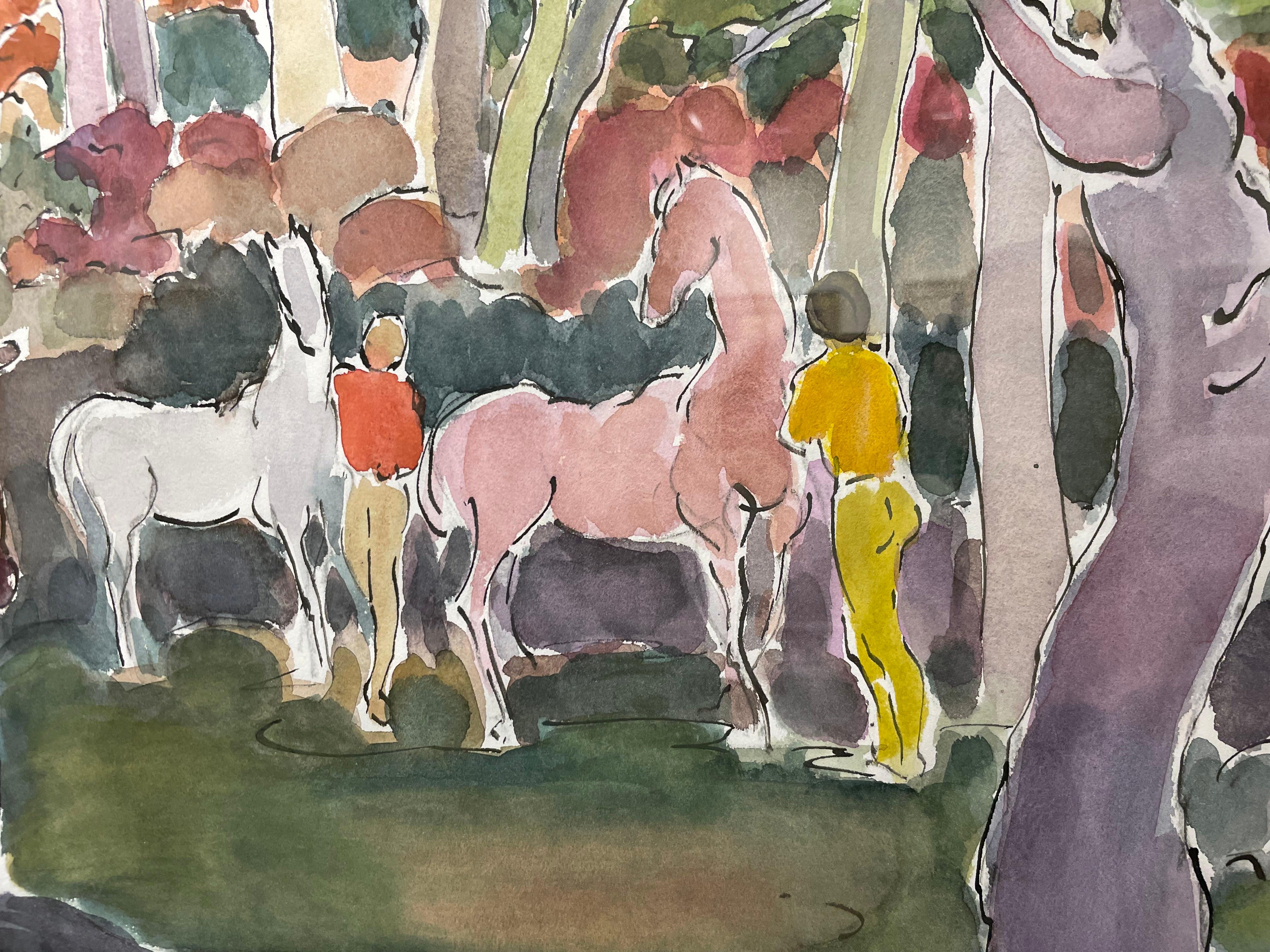 Horses & Trees, scène de paysage du 20e siècle, artiste féminine de l'école de Cleveland en vente 2