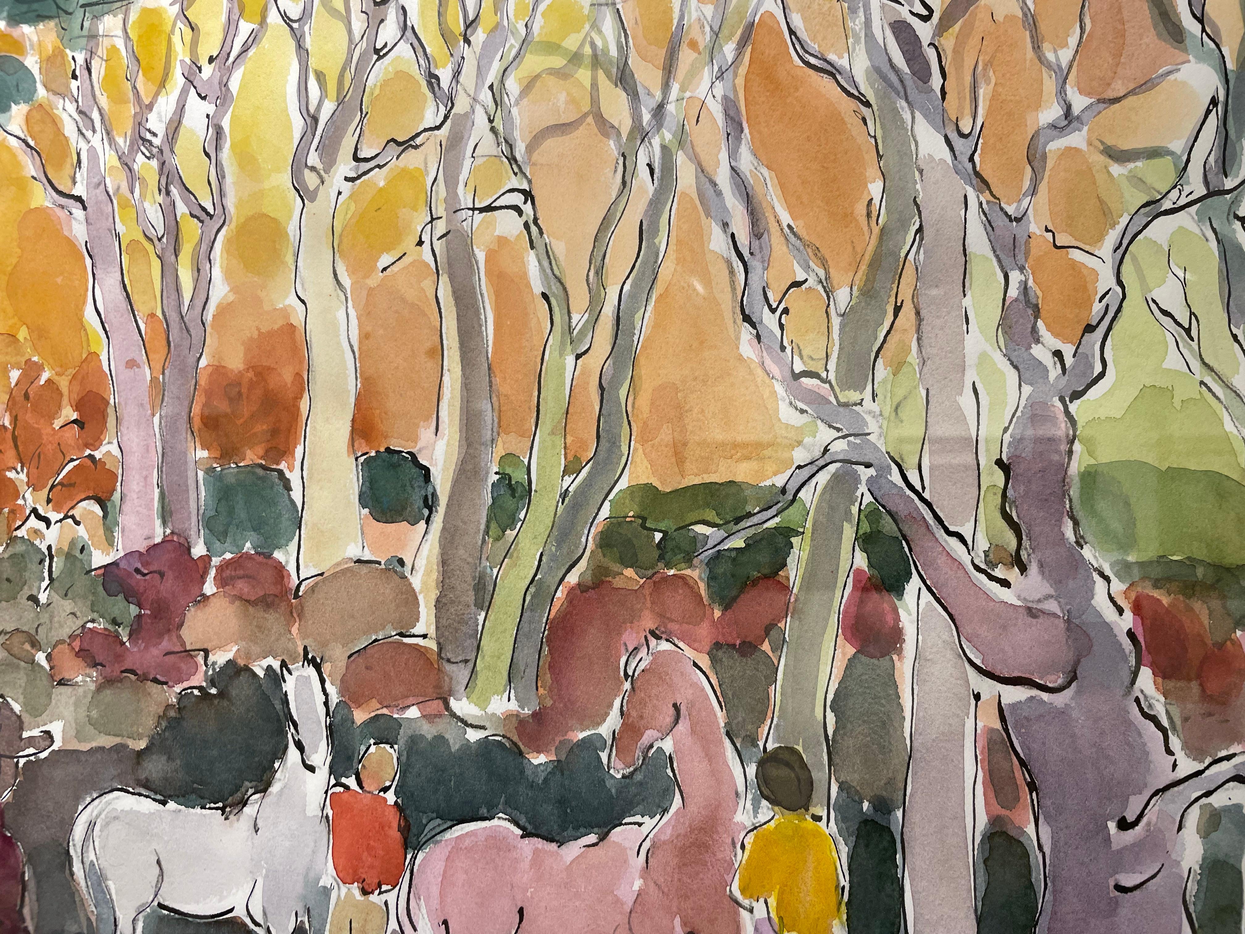Horses & Trees, scène de paysage du 20e siècle, artiste féminine de l'école de Cleveland en vente 3