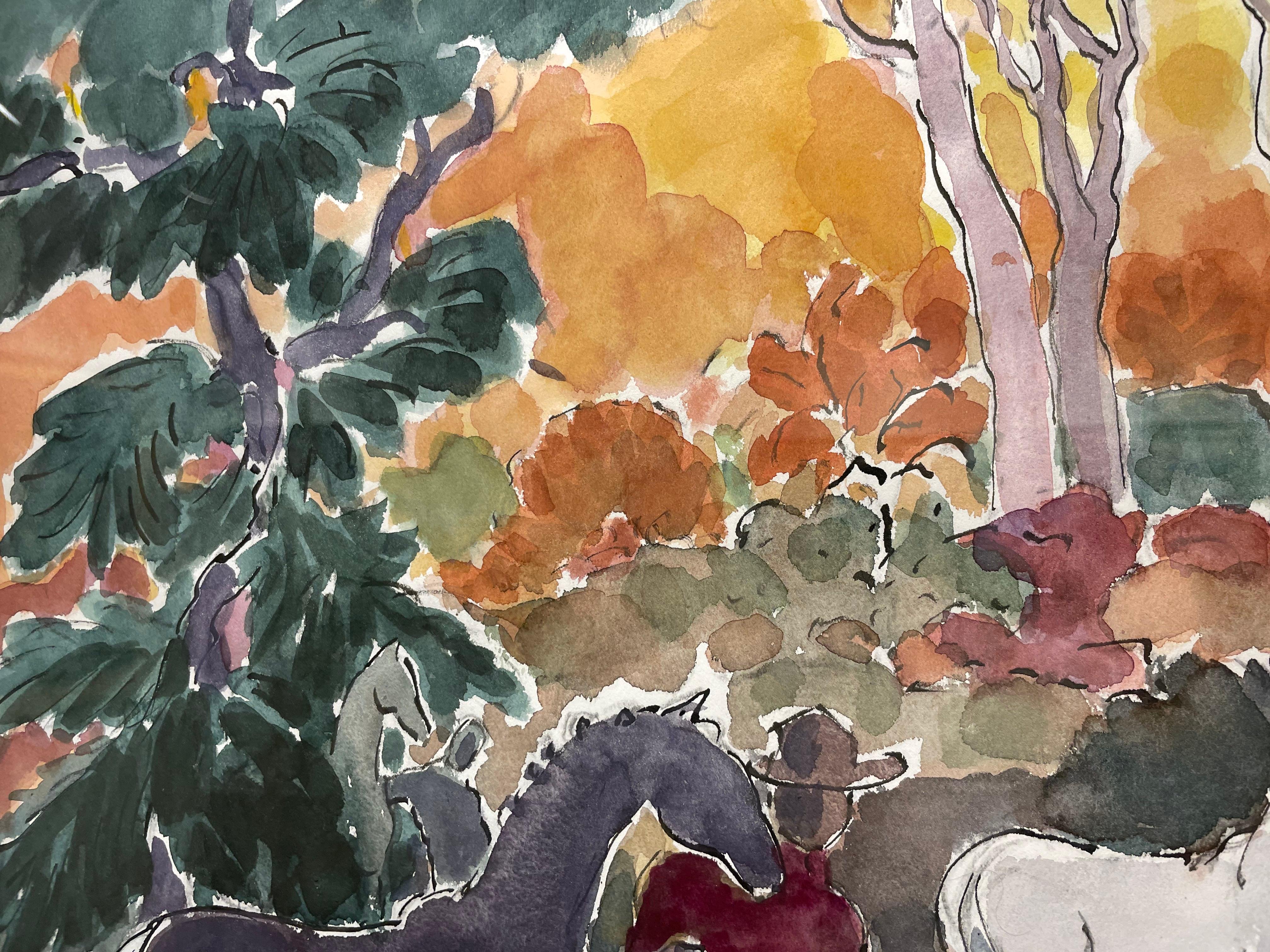 Horses & Trees, scène de paysage du 20e siècle, artiste féminine de l'école de Cleveland en vente 4