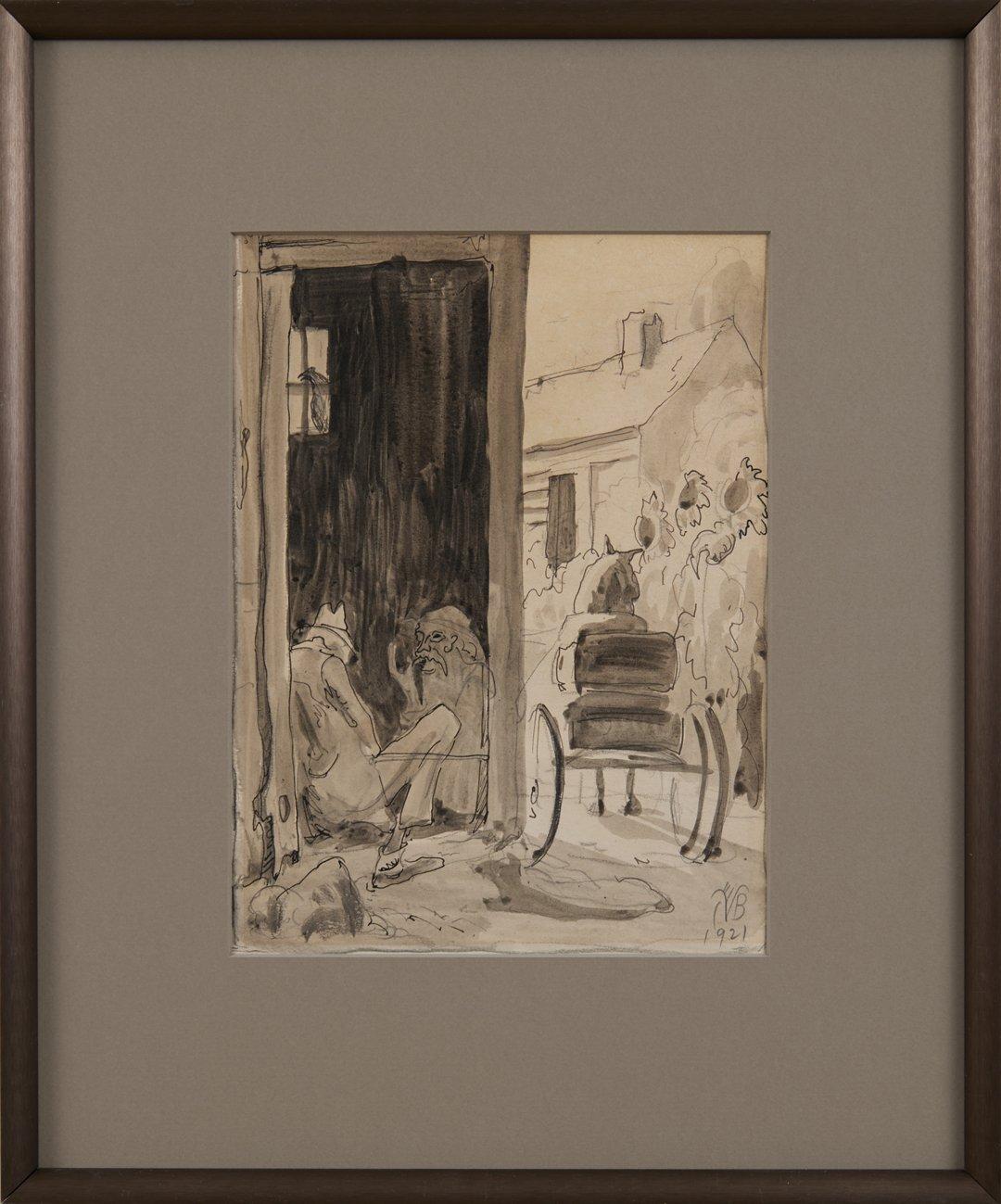 Village Scene, Zeichnung auf Papier des frühen 20. Jahrhunderts, Künstler der Cleveland School – Art von Charles E. Burchfield