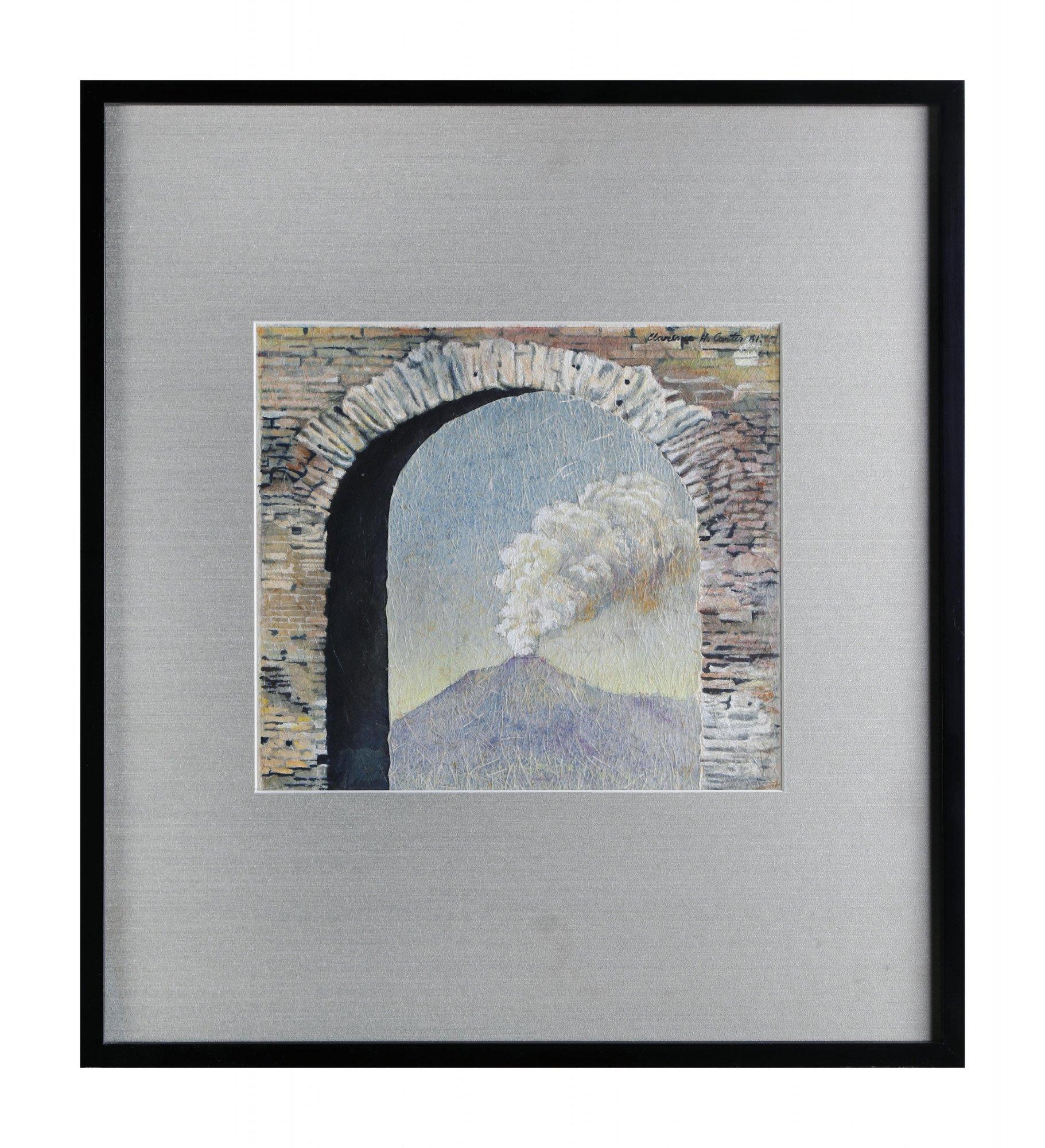Volcano and Arch, Taormina, Sicile, Italie, artiste de l'école de Cleveland du milieu du siècle dernier - Art de Clarence Holbrook Carter