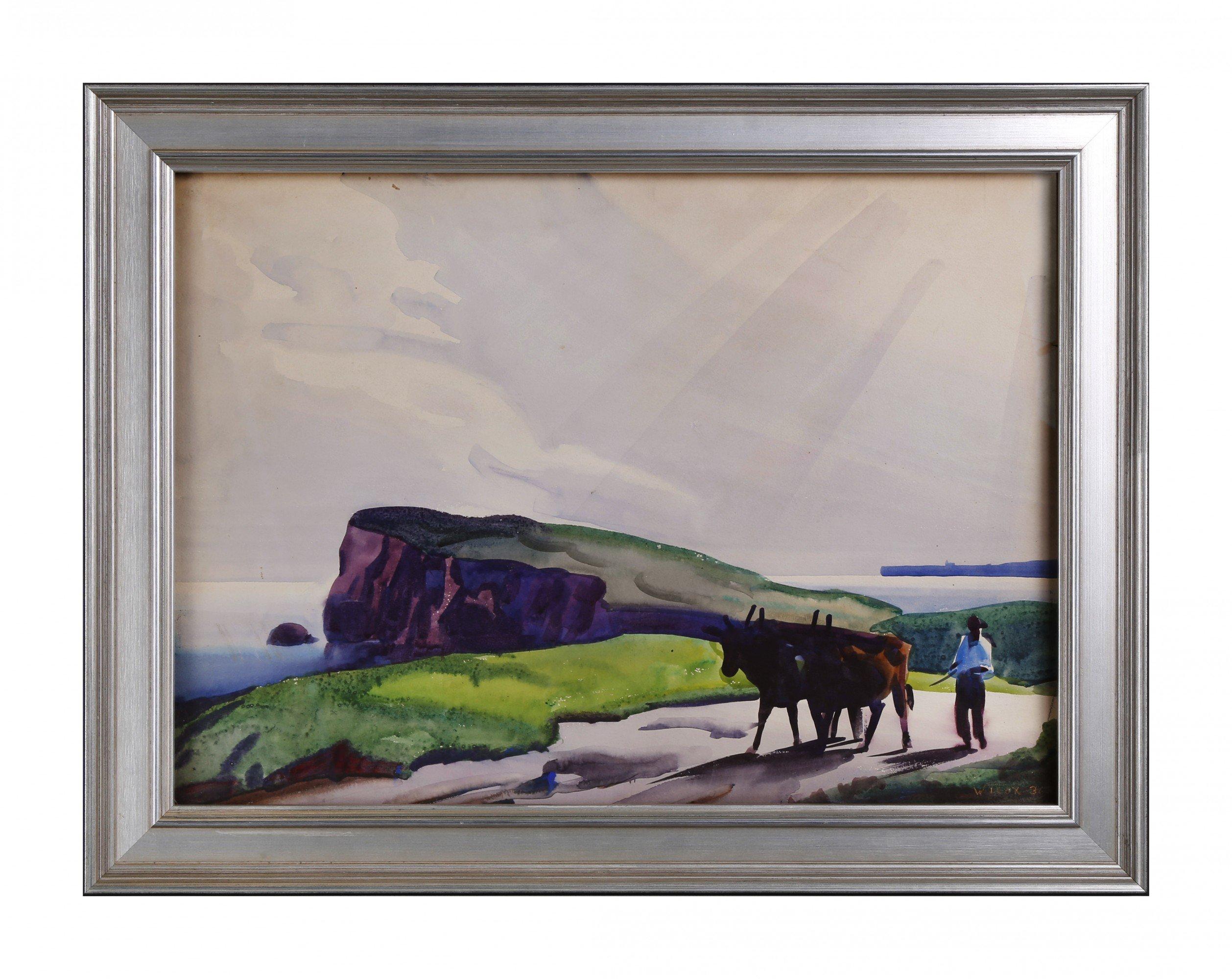 Bueyes en la carretera, Gaspé, Canadá, principios del siglo XX Escuela de Cleveland - Art moderno estadounidense de Frank Wilcox