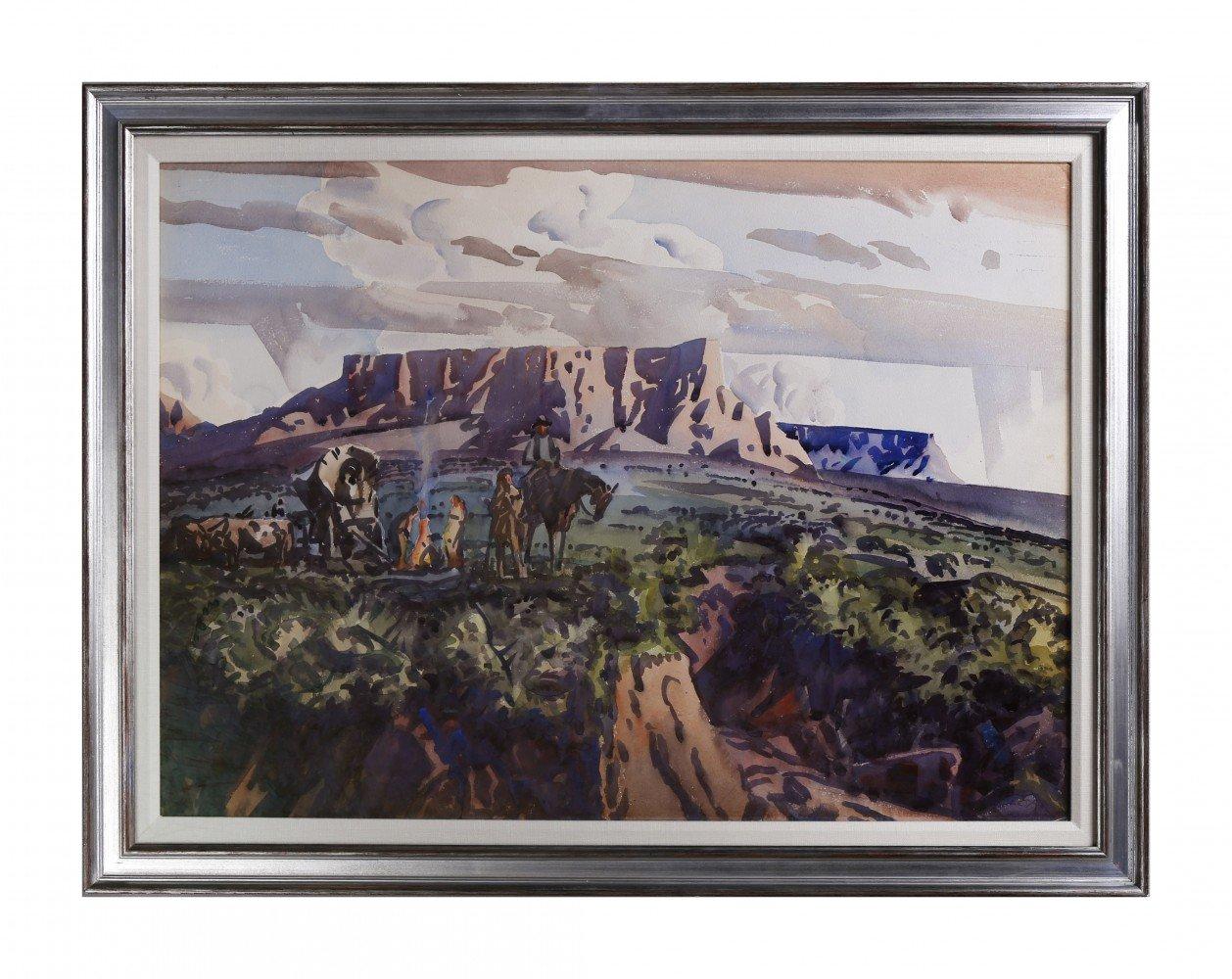 Gilbert's Camp, Pittura occidentale, metà del XX secolo, Artista della Scuola di Cleveland - Landscape Art Grigio di Frank Wilcox