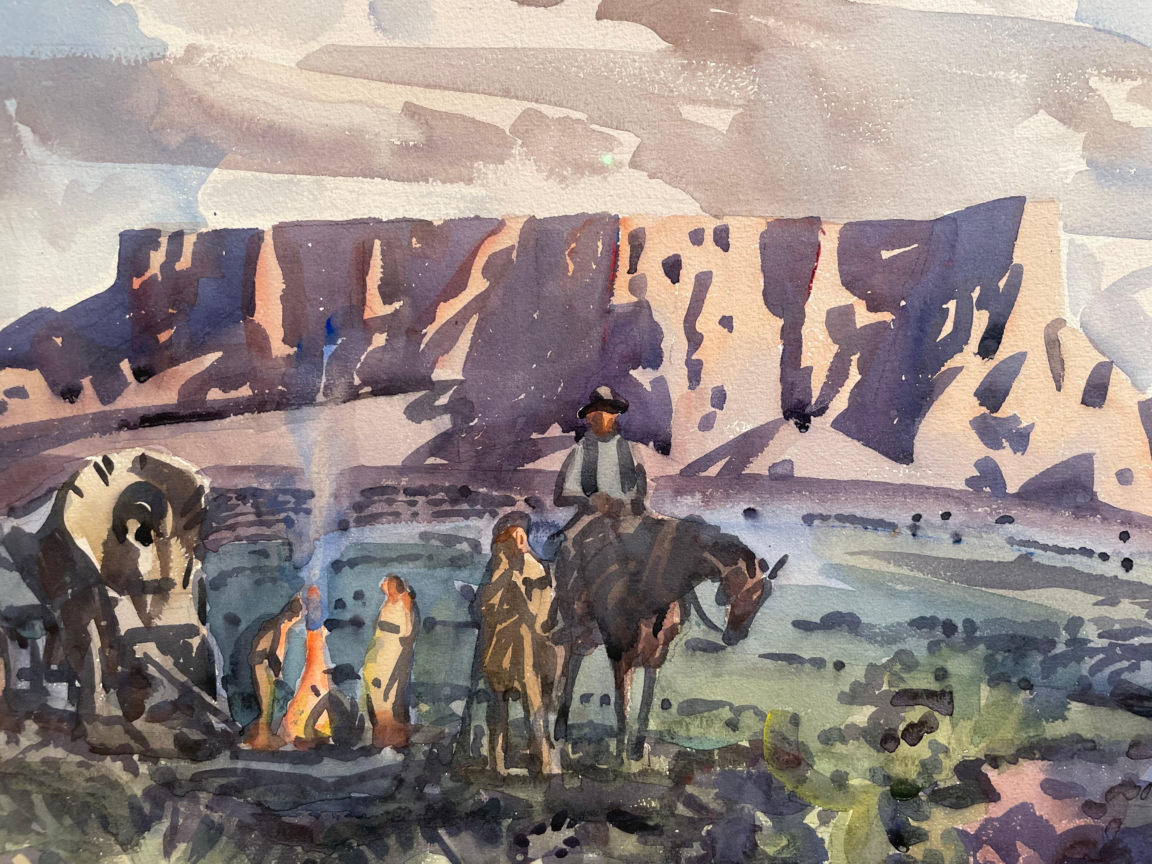 Gilbert's Camp, Western Painting, Mid 20th Century, Cleveland School Artist For Sale 4