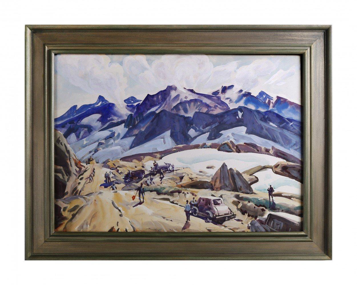 Construction on the Pass, Montana, milieu du 20e siècle, artiste de l'école de Cleveland - Art de Frank Wilcox
