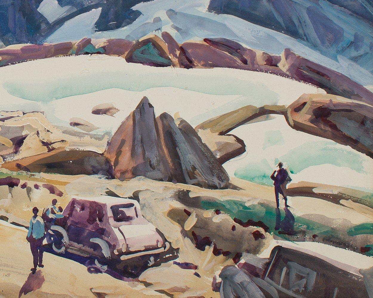 Frank Nelson Wilcox (Américain, 1887-1964)
Construction sur le col, Montana, C.C. 1950
Aquarelle sur carton Whatman 
22 x 30 pouces


Frank Nelson Wilcox (3 octobre 1887 - 17 avril 1964) était un artiste américain moderniste et un maître de