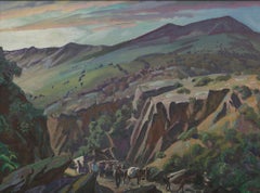 Oxen and Mule Drawn Wagon on the Trail, Mid 20th Century, Cleveland School