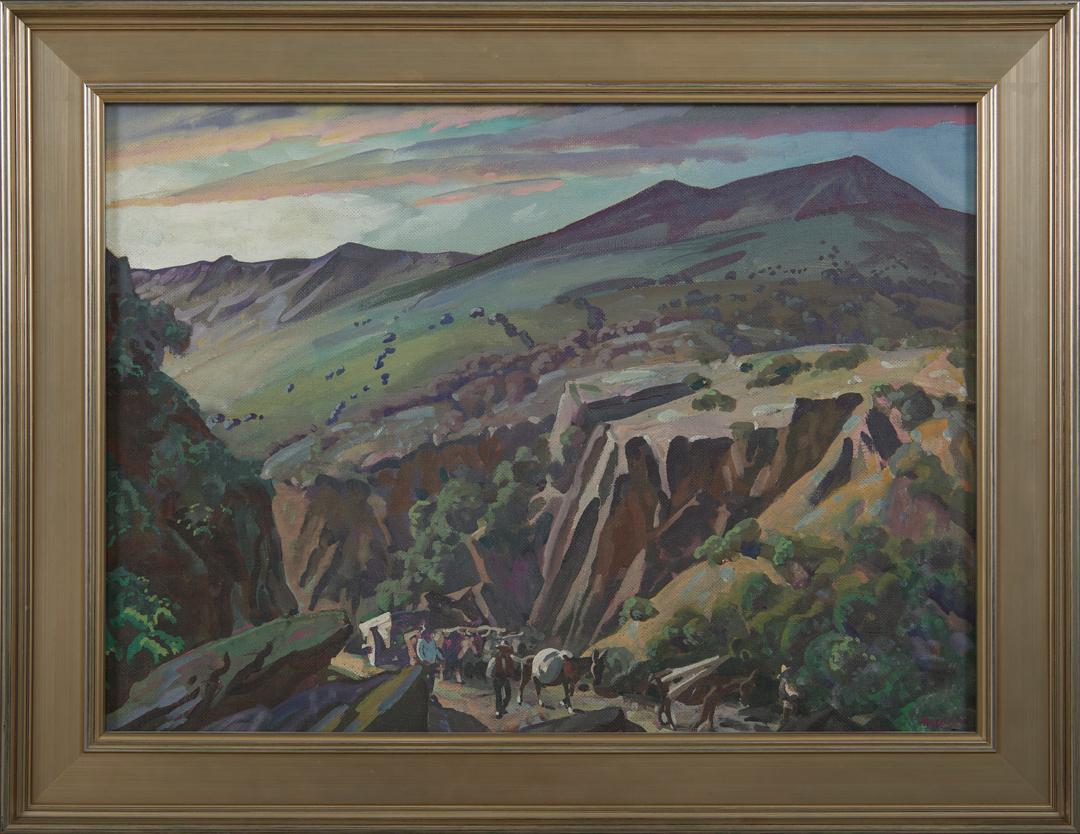 Wagon on the Trail, milieu du 20e siècle, Cleveland School - Art de Frank Wilcox