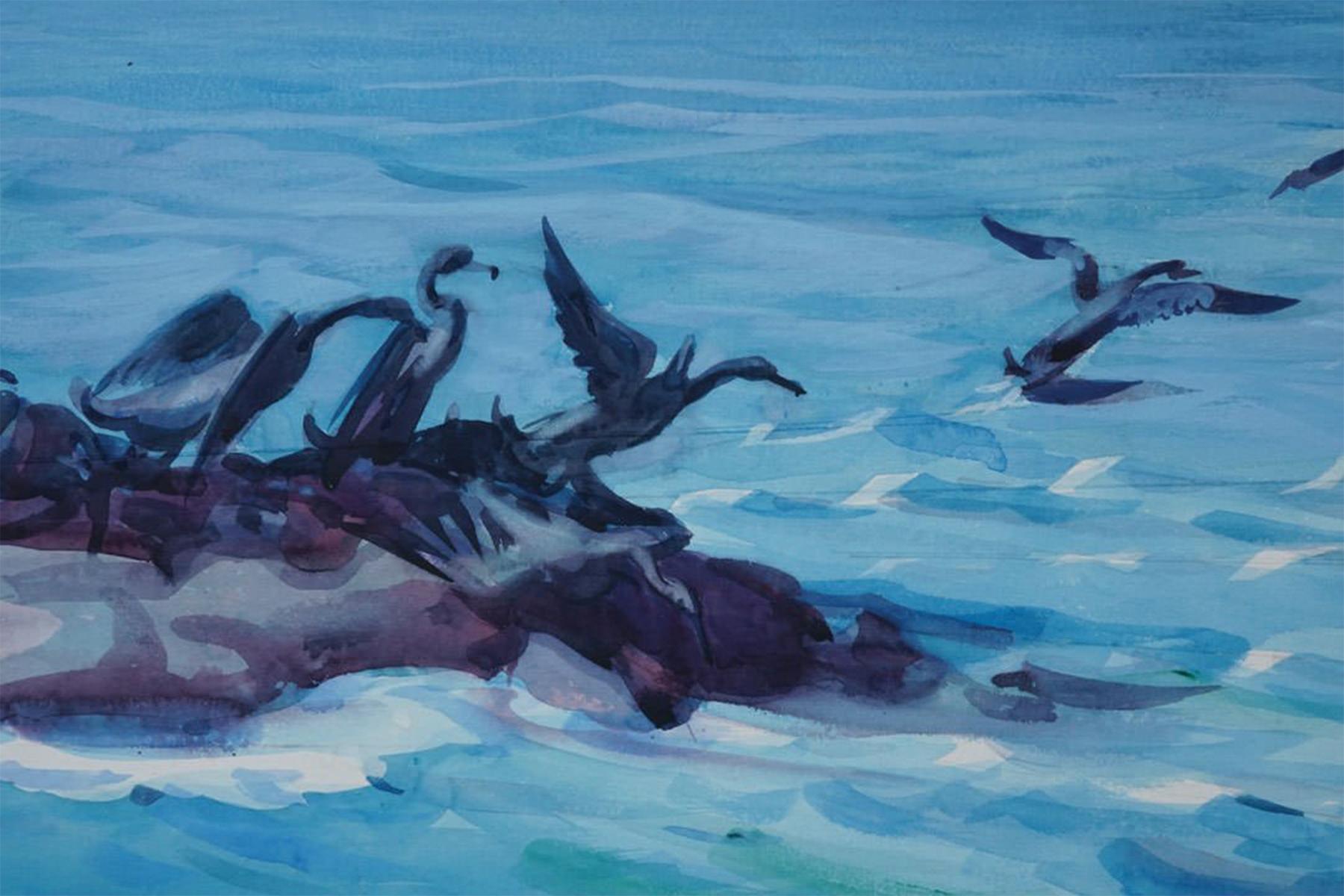 Cormorant Rock, Gaspé, Canada, metà del XX secolo, Artista della Scuola di Cleveland in vendita 2