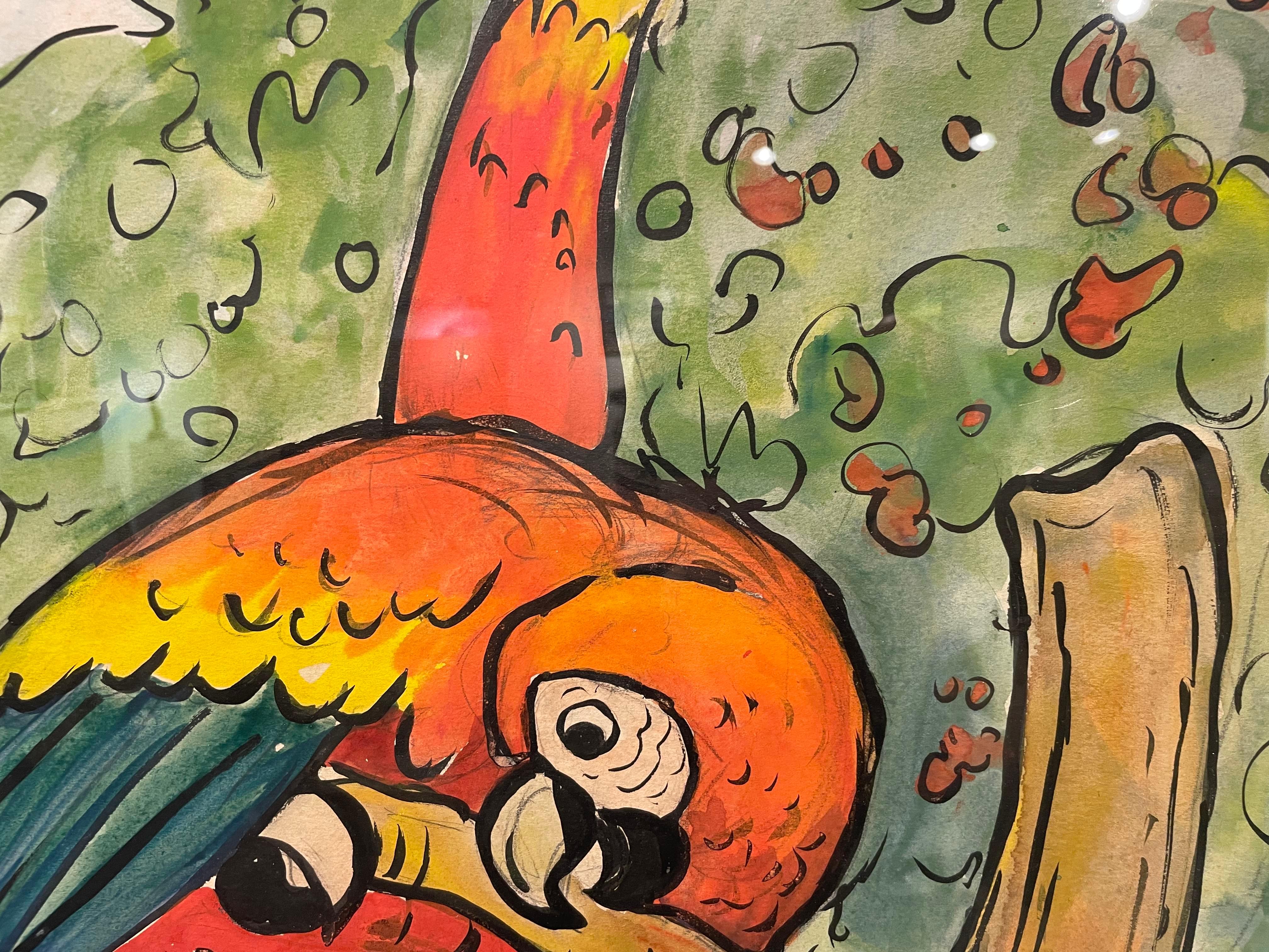 Perroquet, aquarelle du 20e siècle réalisée par une artiste new-yorkaise en vente 5