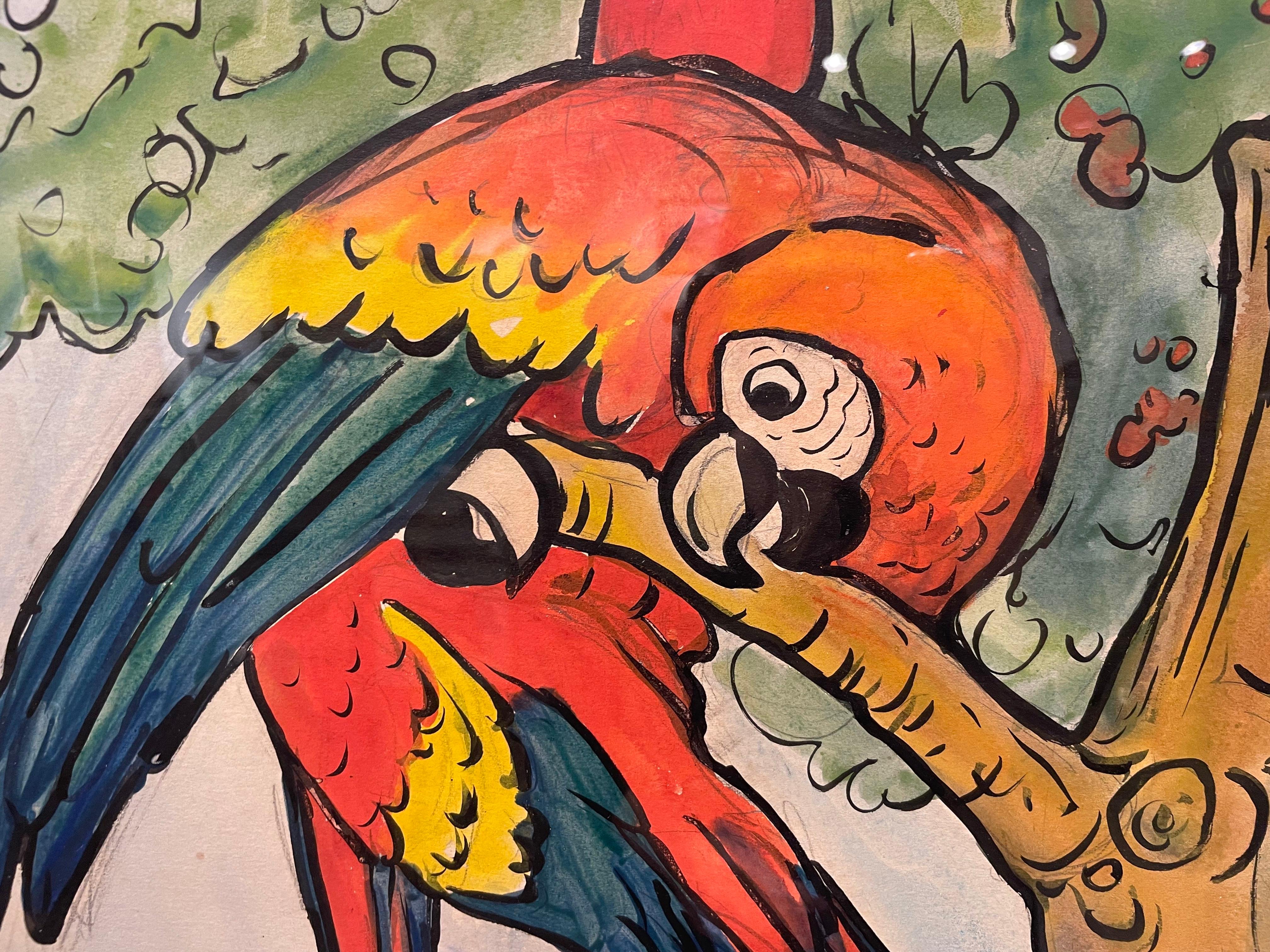 Perroquet, aquarelle du 20e siècle réalisée par une artiste new-yorkaise en vente 6