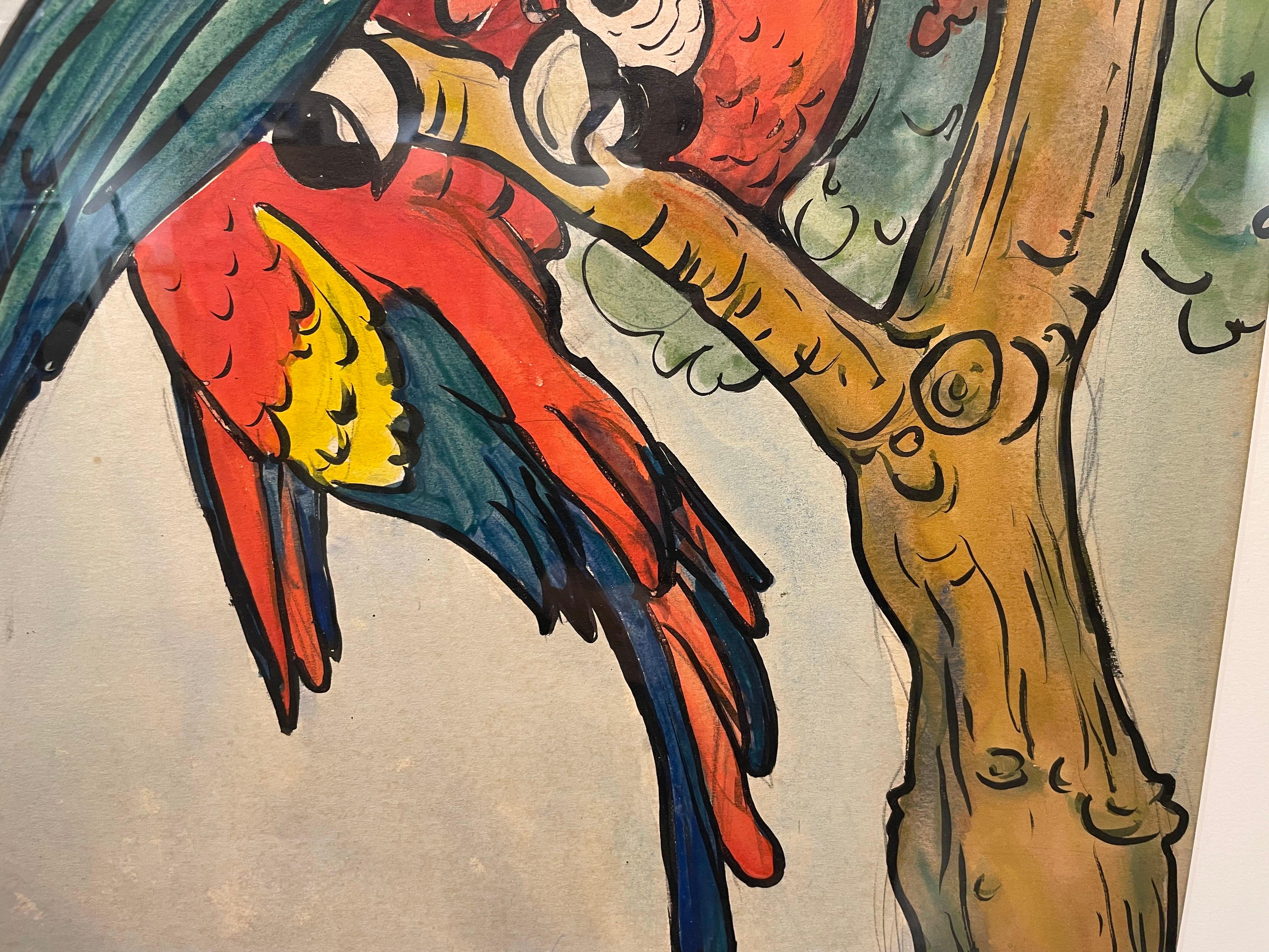 Perroquet, aquarelle du 20e siècle réalisée par une artiste new-yorkaise en vente 8