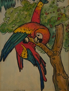 Papagei, Aquarell der New Yorker weiblichen Künstlerin des 20. Jahrhunderts