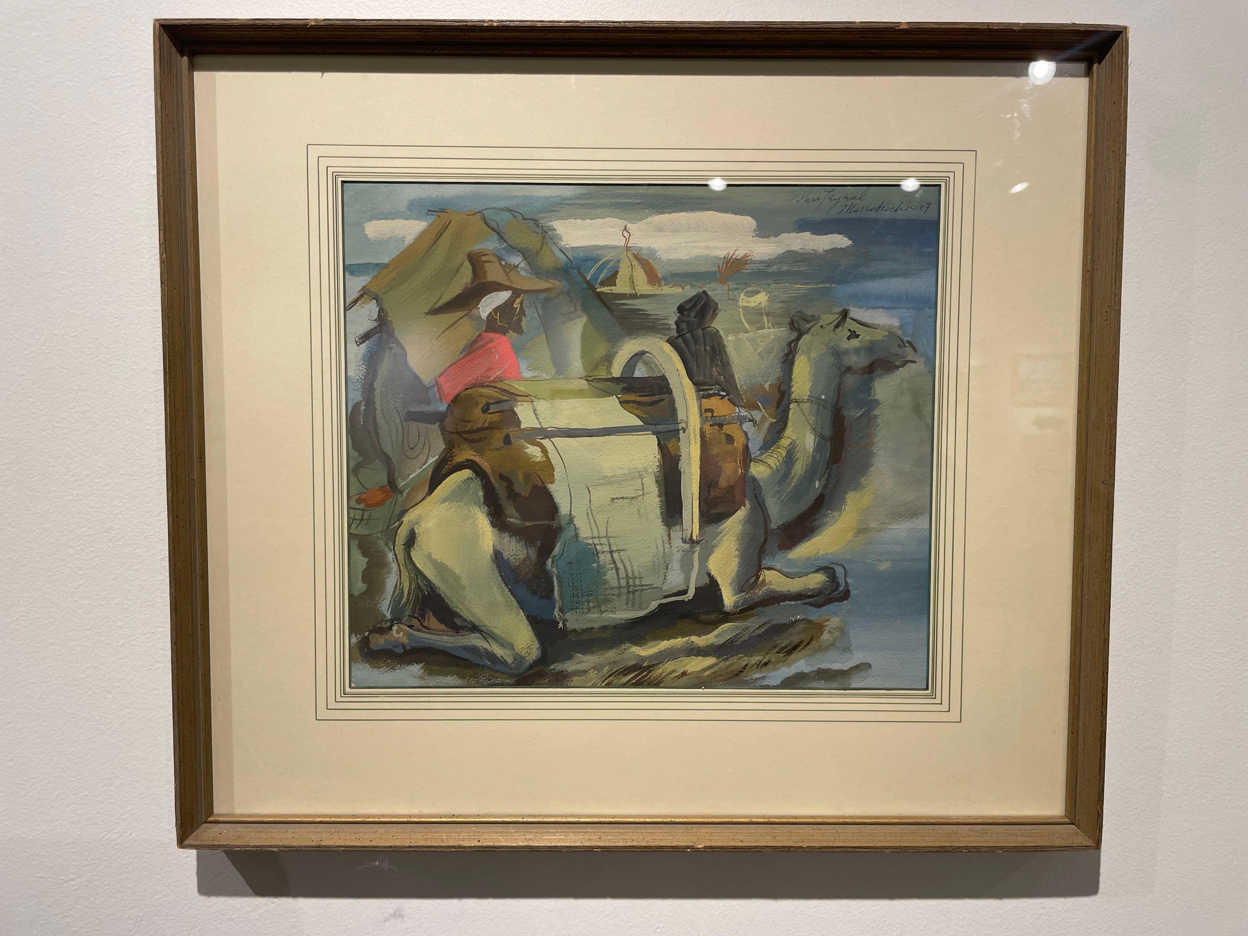 Acuarela de principios del siglo XX de una escena de Marrakech, Artista de la Escuela de Cleveland en venta 4