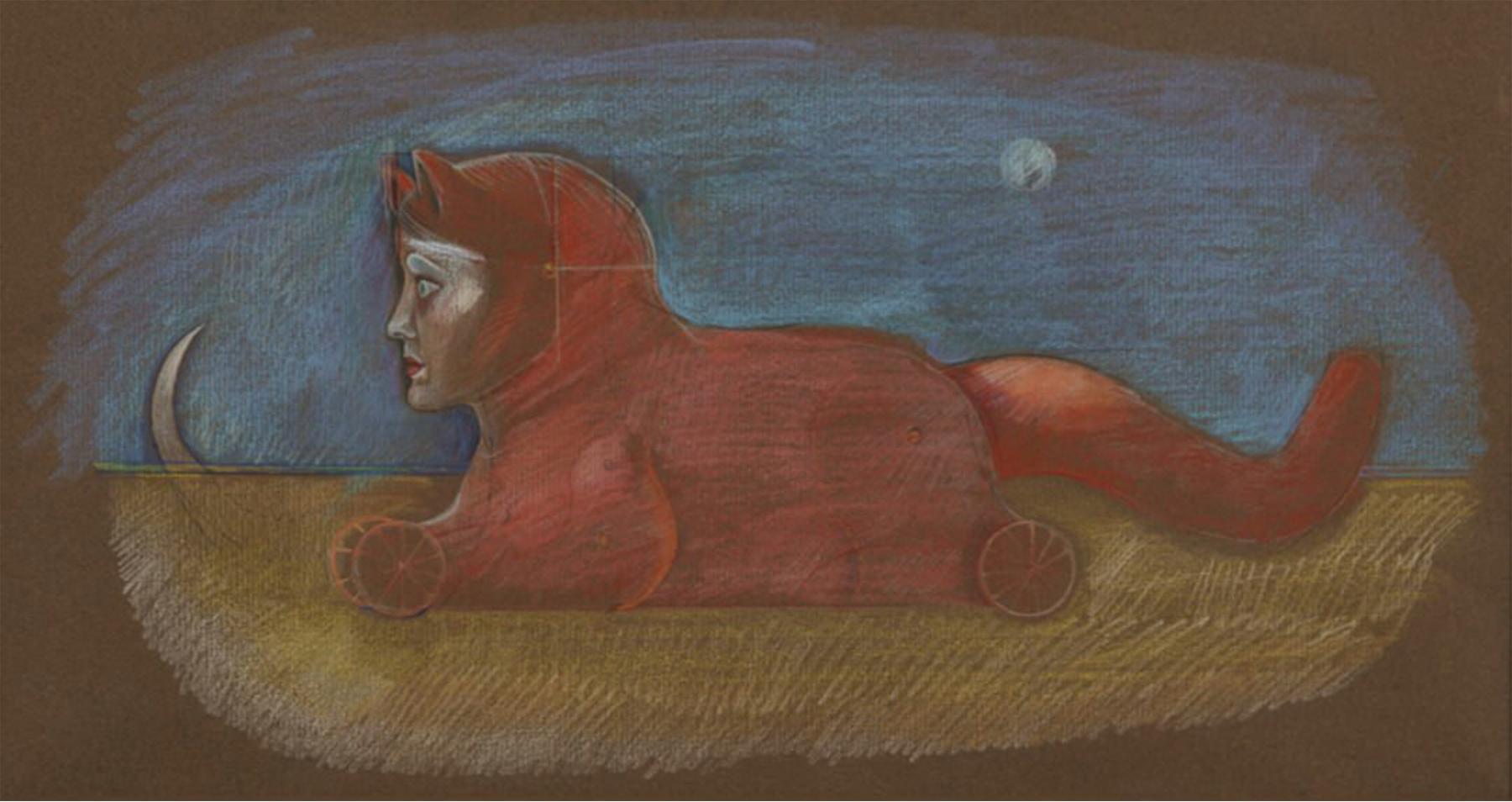 Sphinx und Mond (Selbstporträt) 1980er Jahre Pastell, Künstler der Cleveland School – Art von Mary Spain