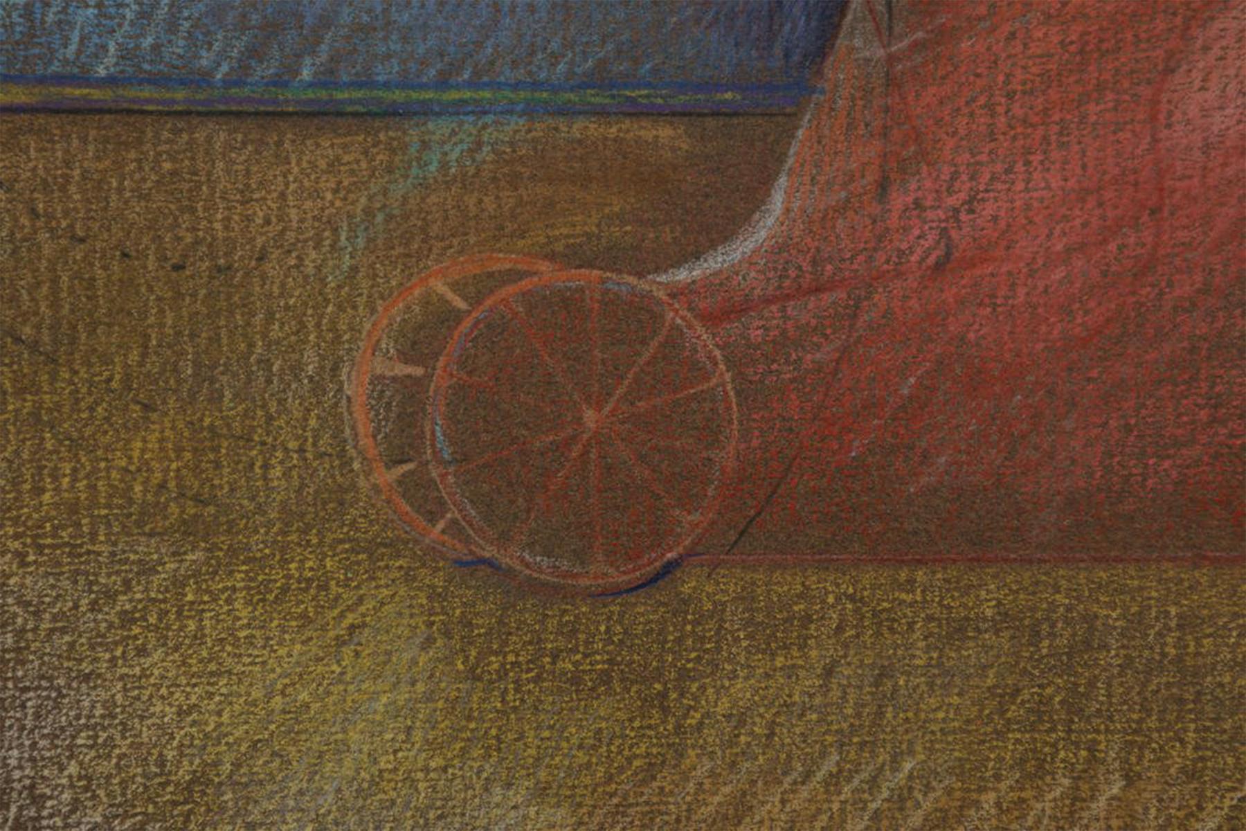 Sphinx und Mond (Selbstporträt) 1980er Jahre Pastell, Künstler der Cleveland School (Schwarz), Figurative Art, von Mary Spain