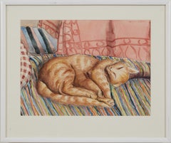 Sleeping Cat, Early 20th Century, Cleveland School Artist