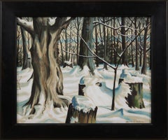 Snow in Forest, Mid-Century Winter Landscape, Cleveland School Artist