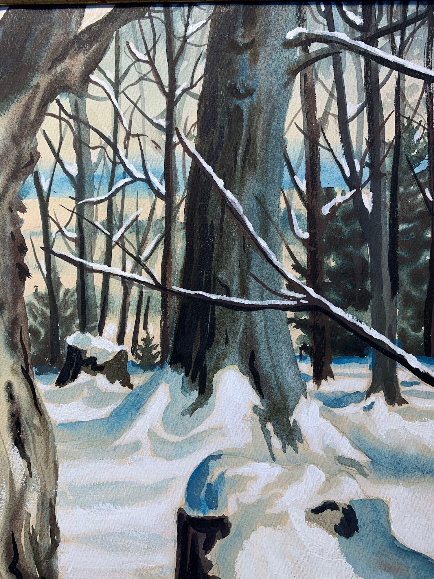 Nieve en el bosque, Paisaje invernal de mediados de siglo, Artista de la Escuela de Cleveland en venta 1