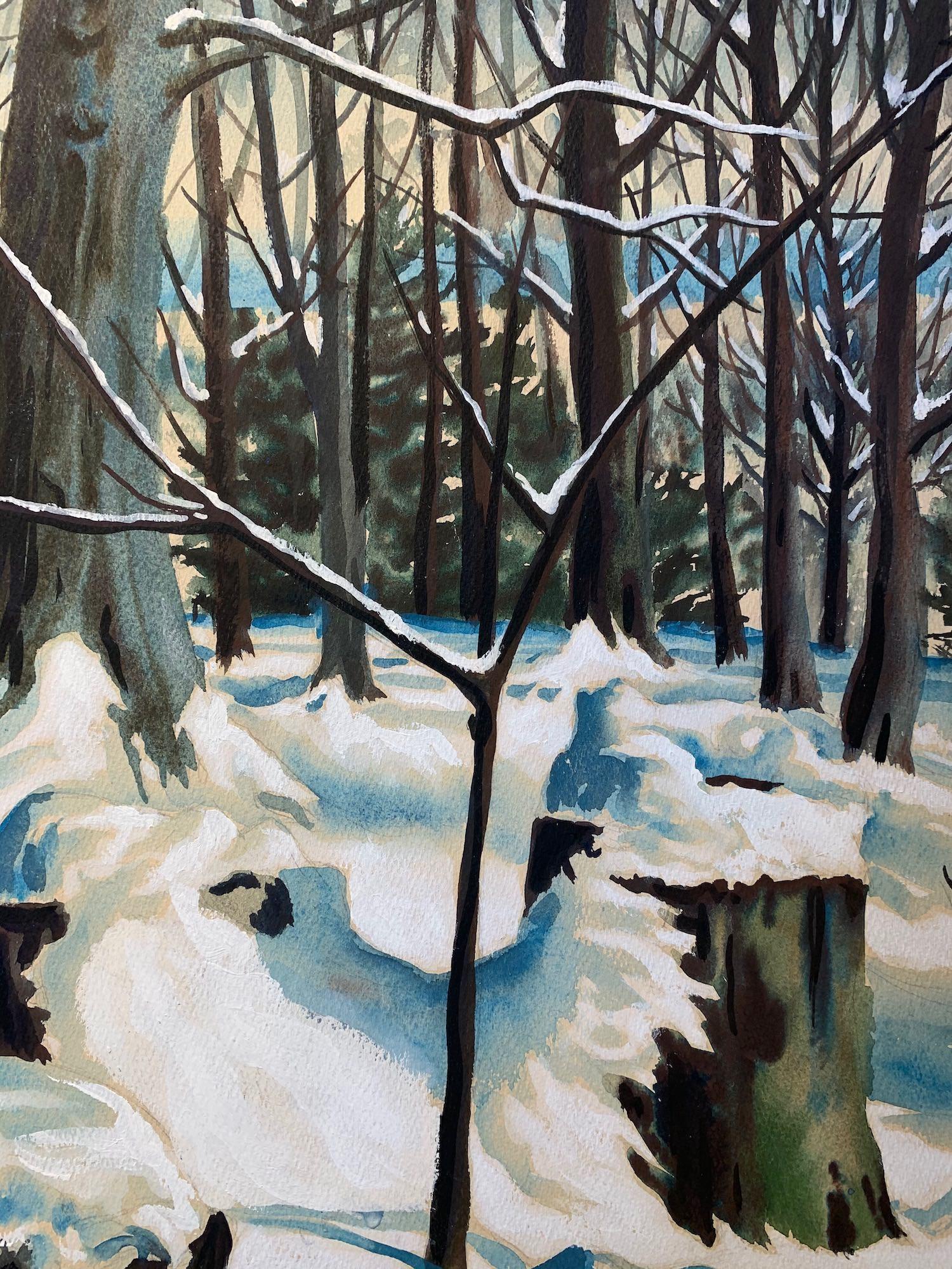 Nieve en el bosque, Paisaje invernal de mediados de siglo, Artista de la Escuela de Cleveland en venta 2