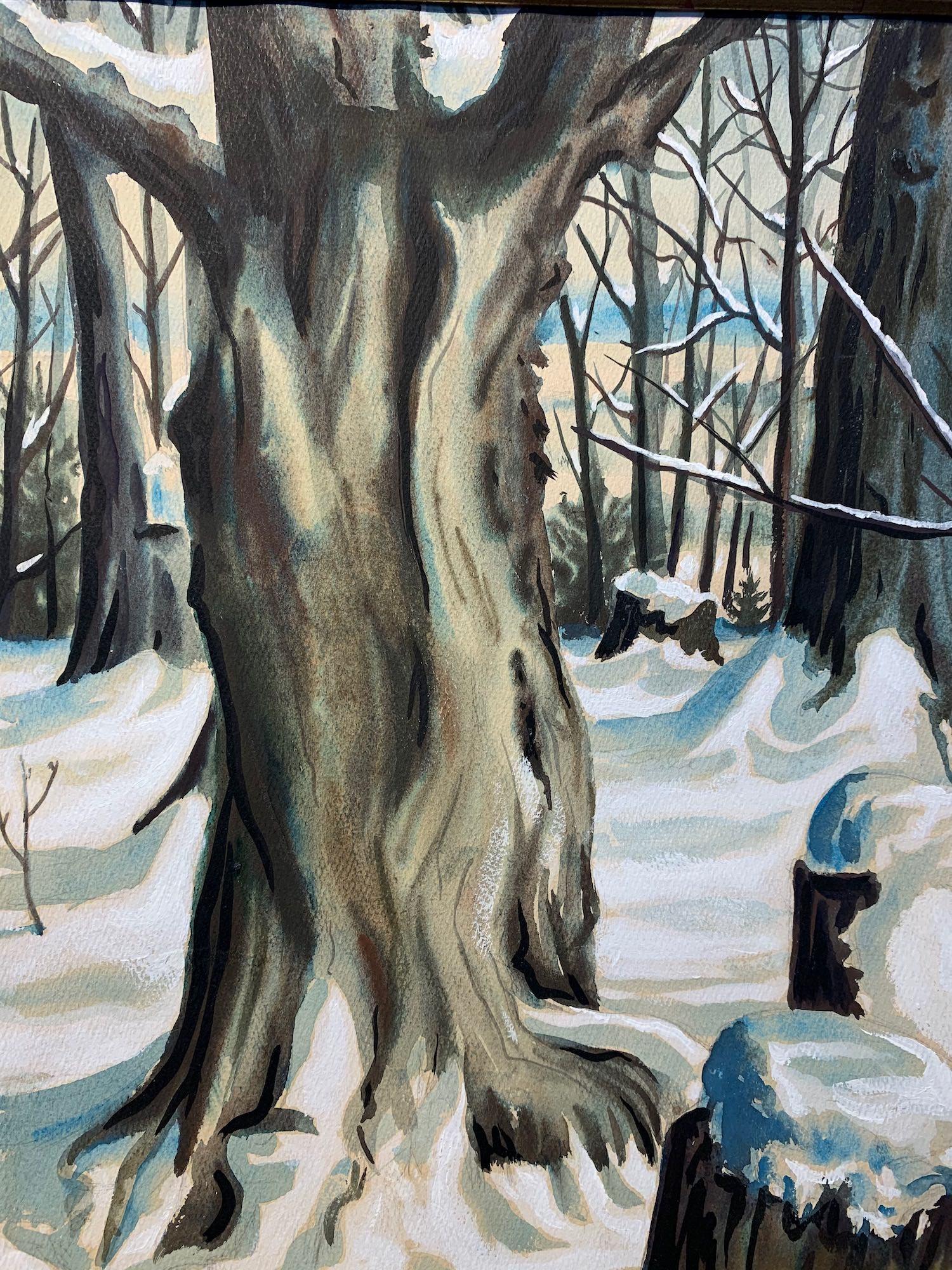 Clarence Holbrook Carter (estadounidense, 1904-2000)
Nieve en el bosque, 1945
Acuarela sobre papel
Firmado y fechado abajo a la derecha
19 x 23,75 pulgadas
24 x 29 pulgadas, enmarcado

Clarence Holbrook Carter alcanzó un nivel de éxito artístico