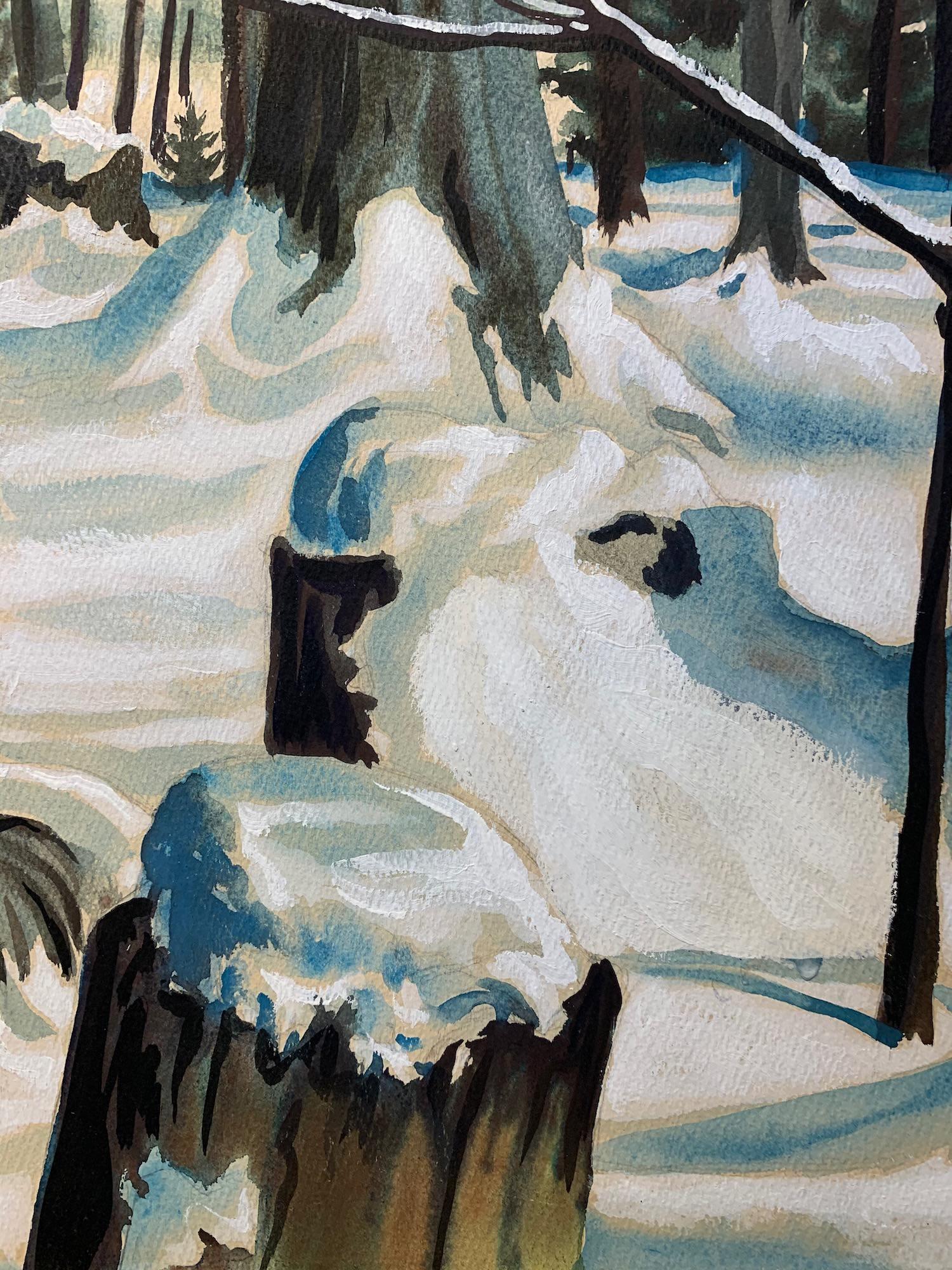 Nieve en el bosque, Paisaje invernal de mediados de siglo, Artista de la Escuela de Cleveland en venta 3