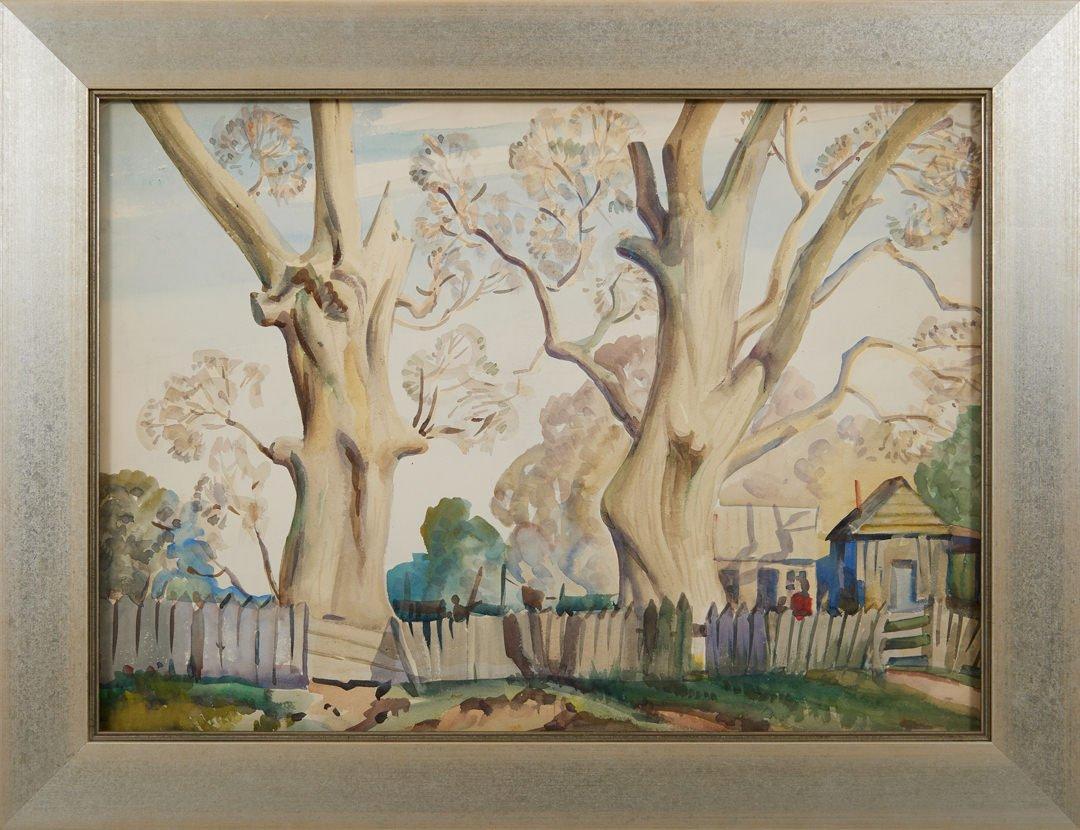 Zwei alte Pekannussbaumbäume, Landschaft des frühen 20. Jahrhunderts, 1. Platz in der Mai-Ausstellungsausstellung – Art von Frank Wilcox