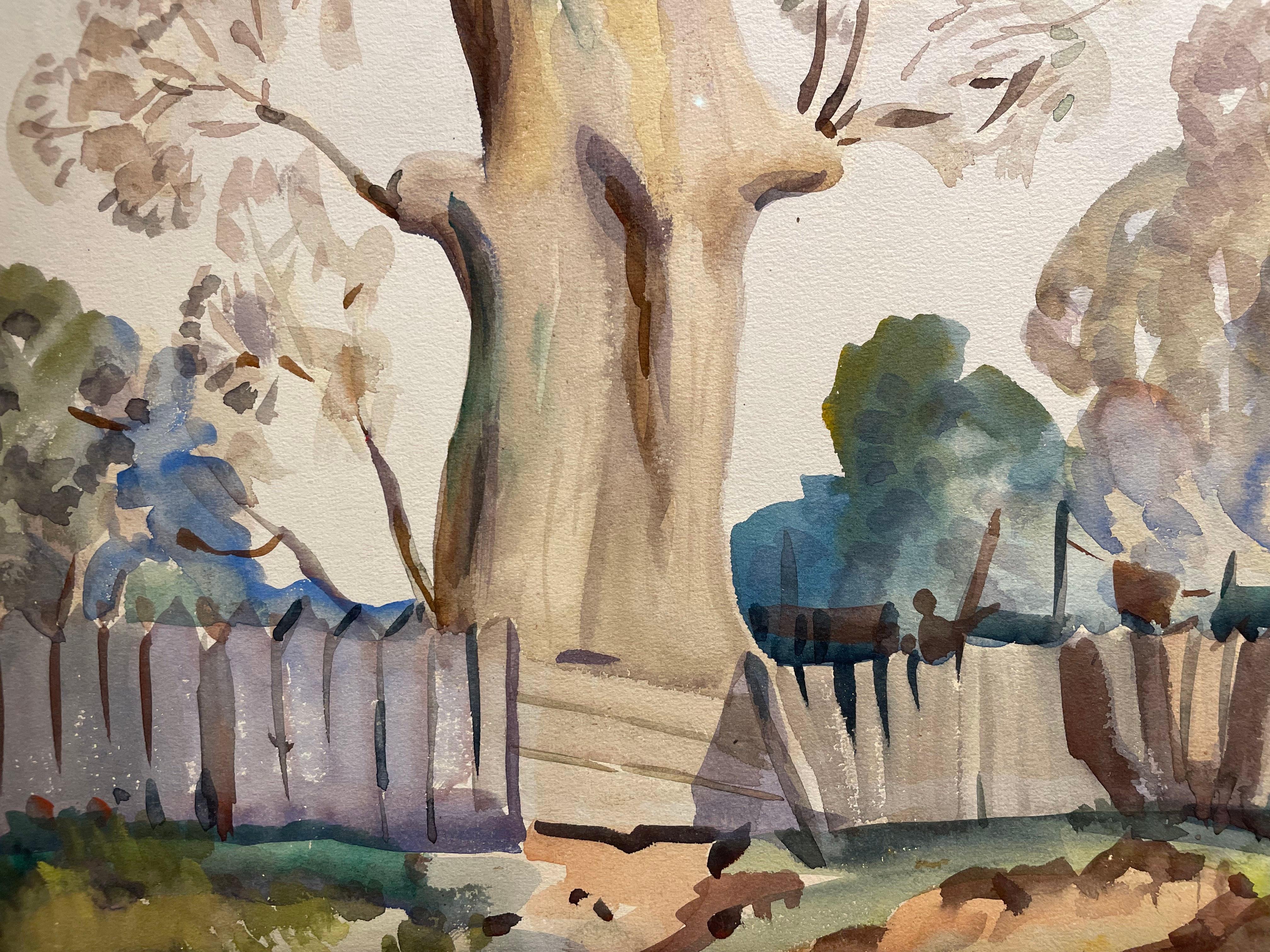 Zwei alte Pekannussbaumbäume, Landschaft des frühen 20. Jahrhunderts, 1. Platz in der Mai-Ausstellungsausstellung im Angebot 4
