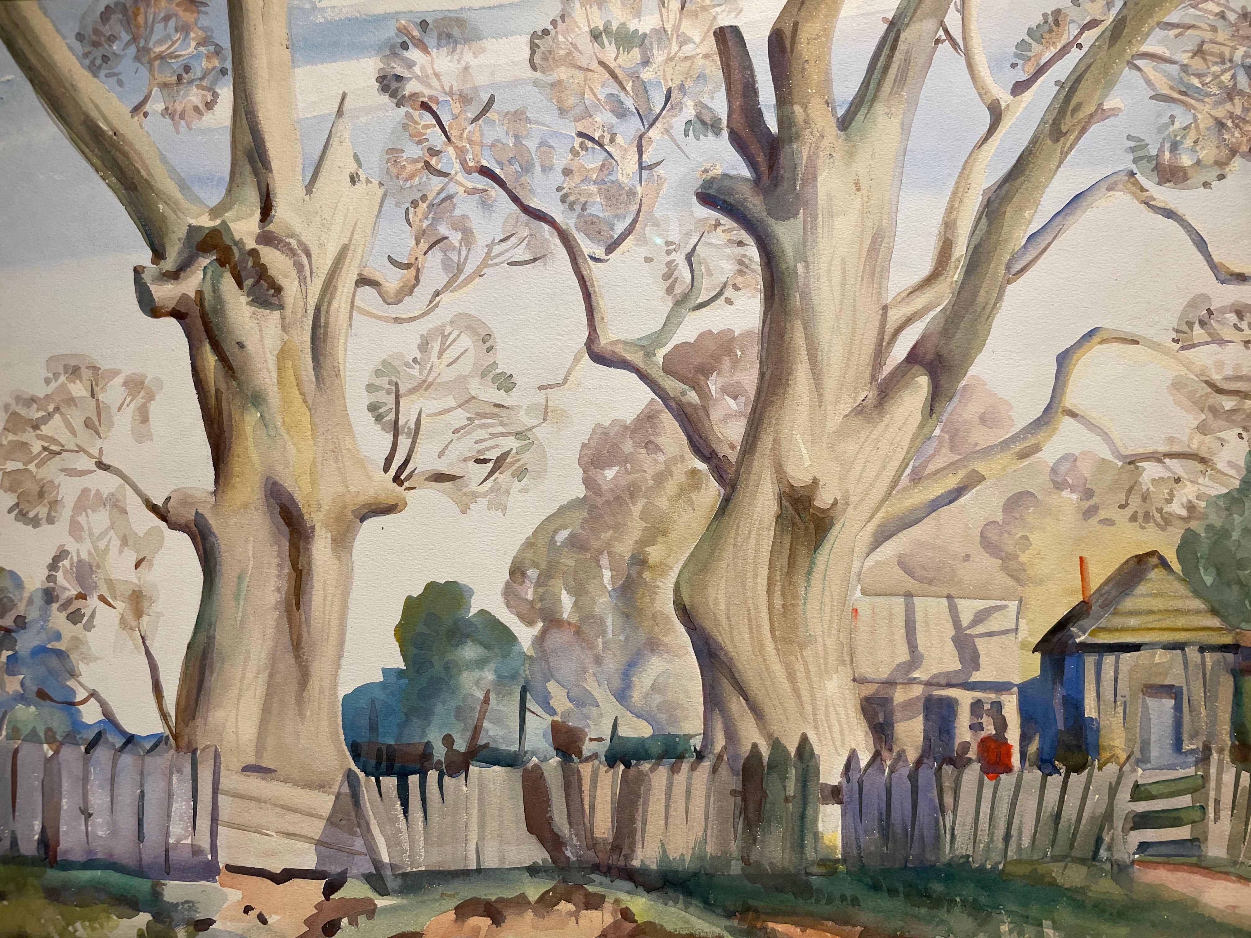 Zwei alte Pekannussbaumbäume, Landschaft des frühen 20. Jahrhunderts, 1. Platz in der Mai-Ausstellungsausstellung im Angebot 5
