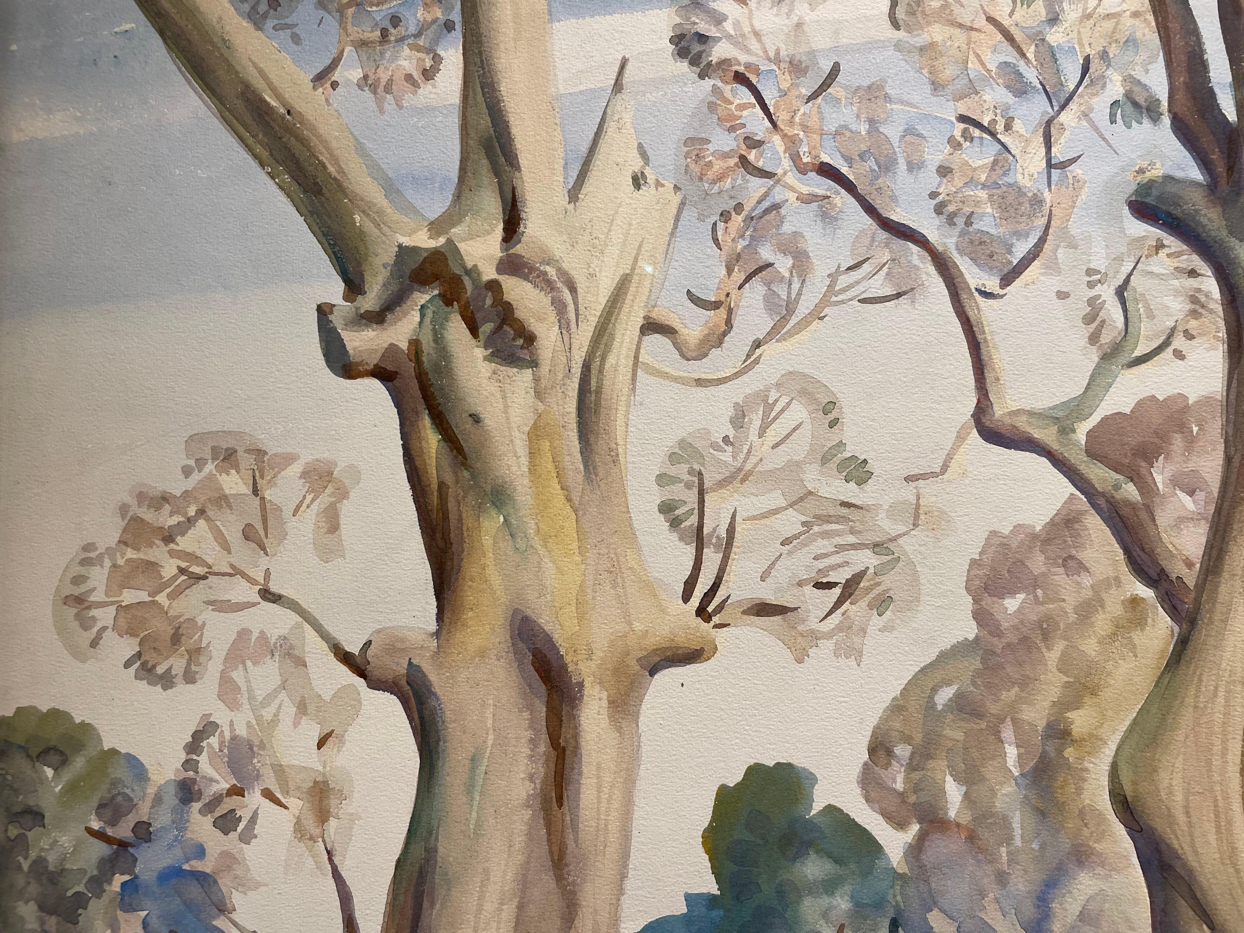 Zwei alte Pekannussbaumbäume, Landschaft des frühen 20. Jahrhunderts, 1. Platz in der Mai-Ausstellungsausstellung im Angebot 7
