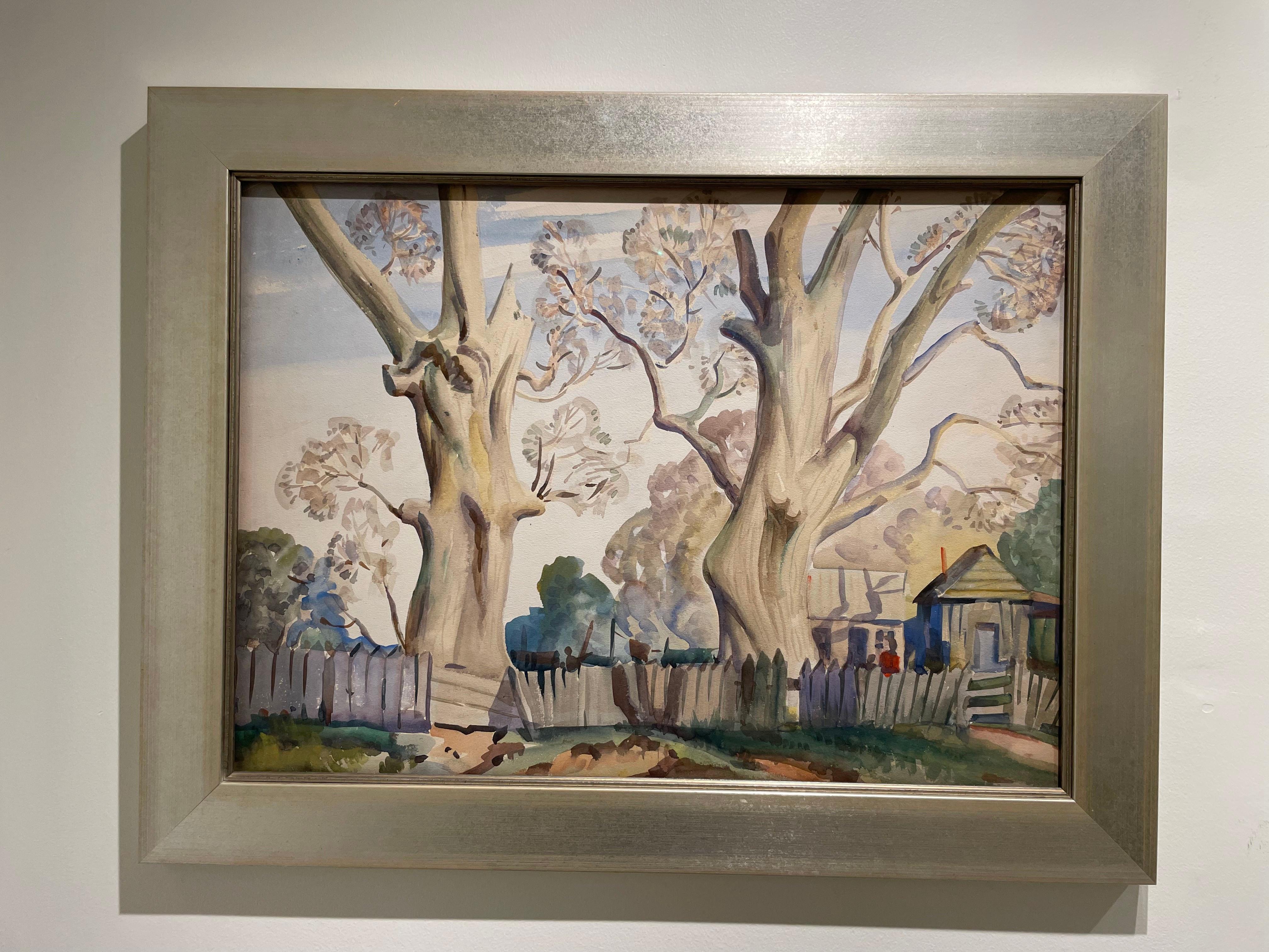 Zwei alte Pekannussbaumbäume, Landschaft des frühen 20. Jahrhunderts, 1. Platz in der Mai-Ausstellungsausstellung im Angebot 9
