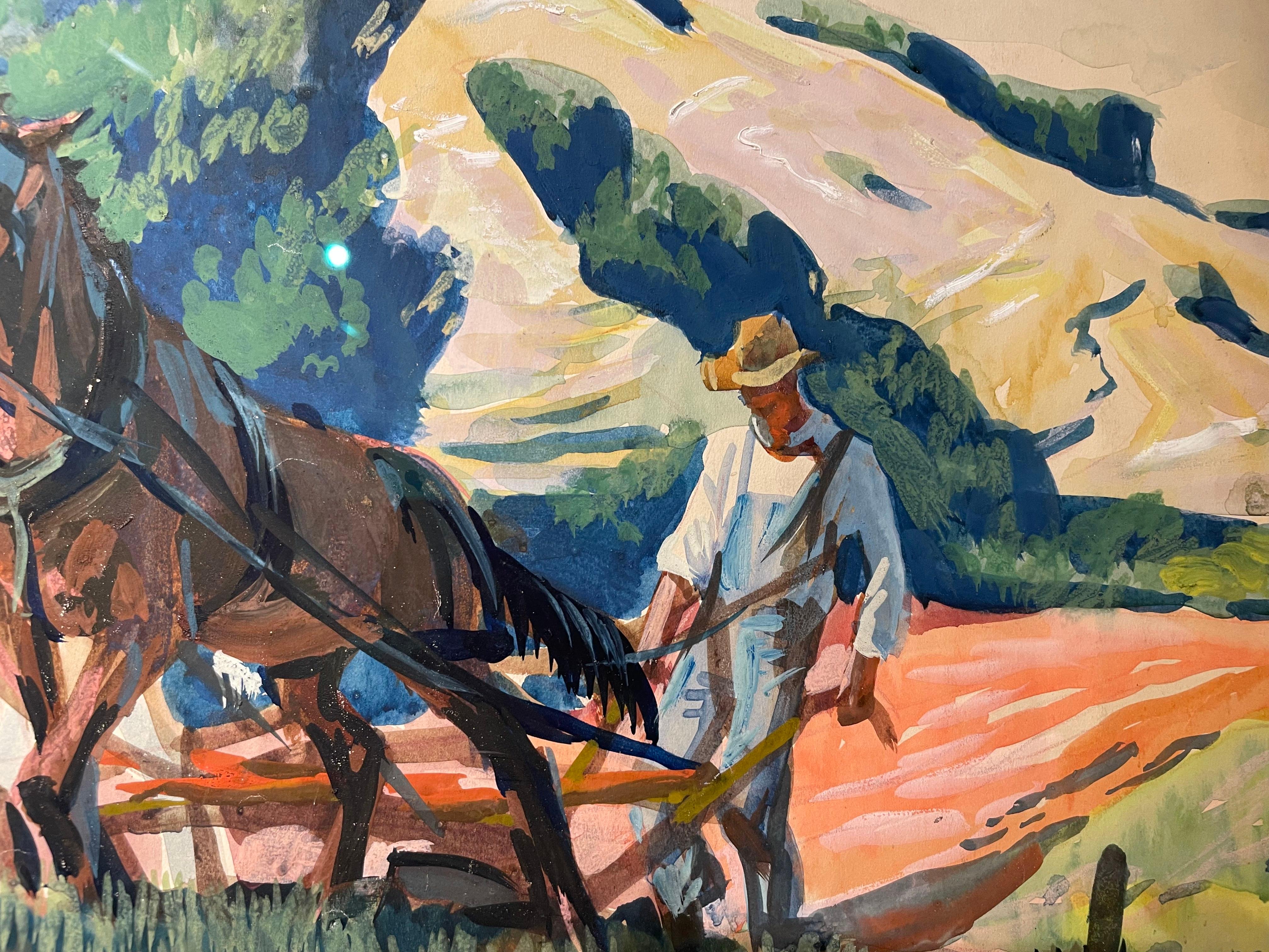 Plowman, Brecksville, Ohio, paysage de ferme du début du 20e siècle, Cleveland School en vente 7