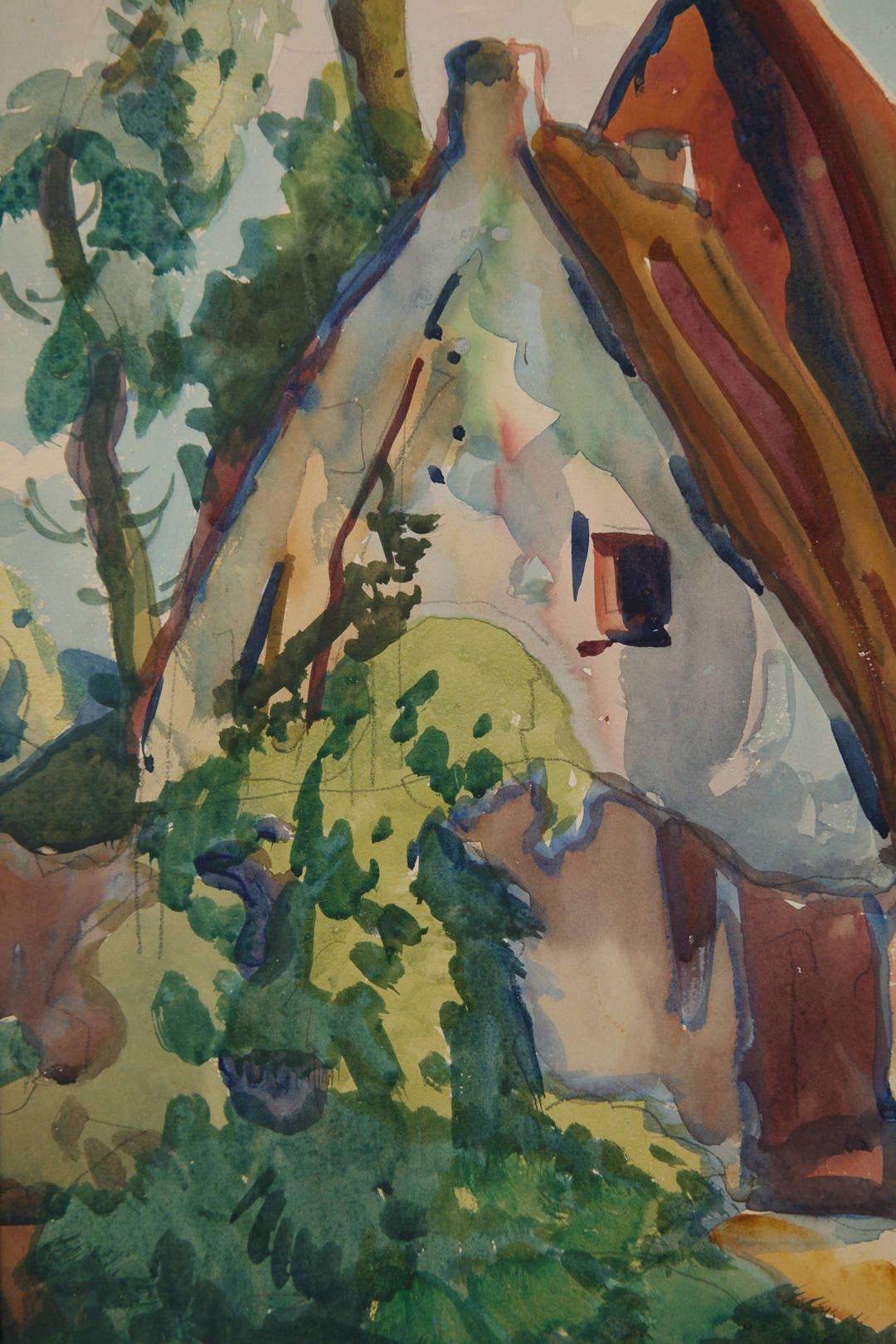 Maison dans le village, Mt. St. Michel, France, début du 20e siècle École de Cleveland - Modernisme américain Art par Frank Wilcox