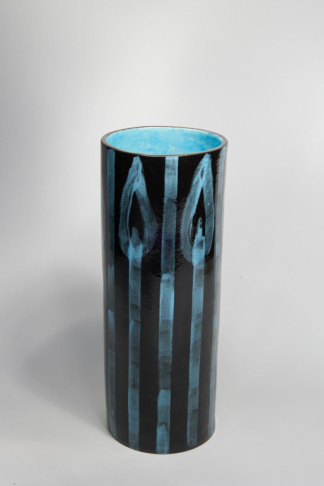 Large 20th Century Ceramic Vase w/ Flowers, French Artist For Sale 1
