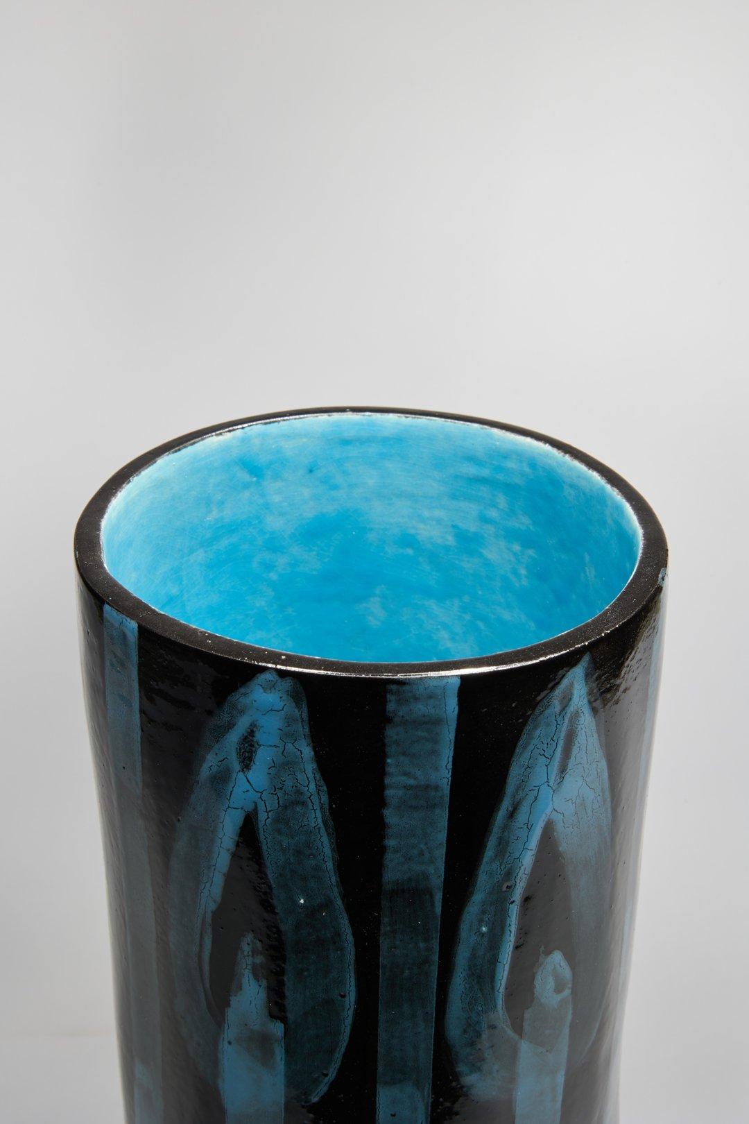 Large 20th Century Ceramic Vase w/ Flowers, French Artist For Sale 2