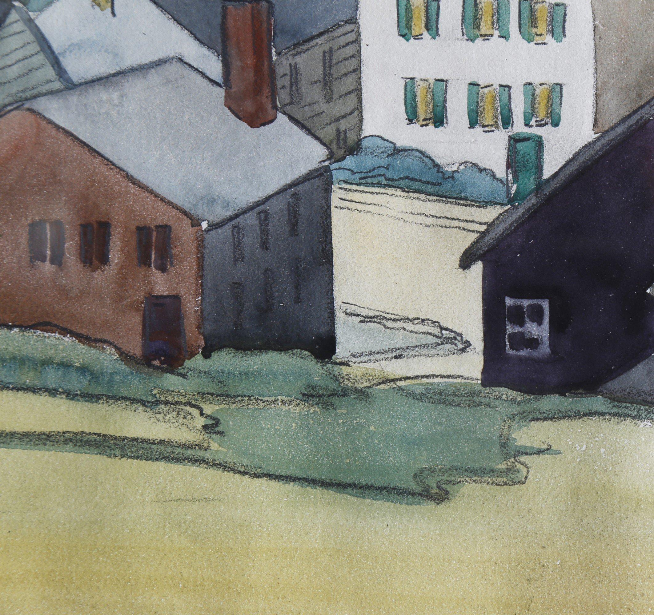 New England Coastal Town Landscape w/ Houses, Cleveland School Woman Artist For Sale 1