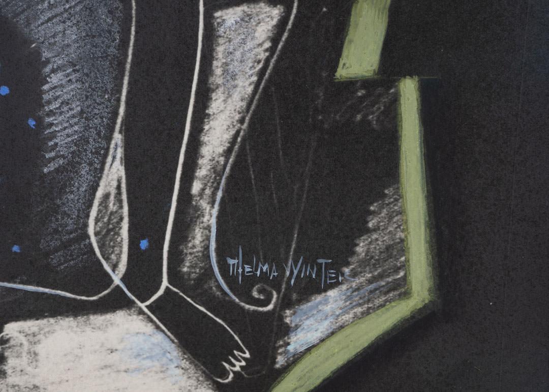 Thelma Frazier Winter (americana, 1905-1977)
Sul balcone
Pastello su carta
Firmato in basso a destra
20 x 16 pollici

Thelma Frazier Winter è stata una smaltatrice, scultrice di ceramica e pittrice americana. Lavorava alla Cowan Pottery e
