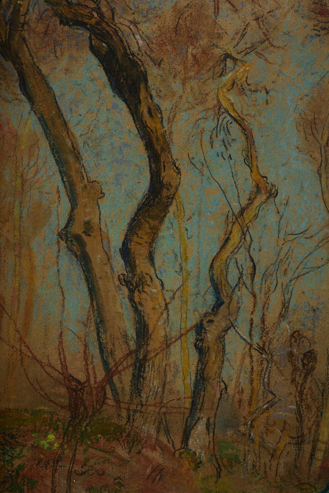 Escena de paisaje aldeano francés con árboles y calesa, principios del siglo XX - Landscape Art Marrón de Auguste-Louis Lepère