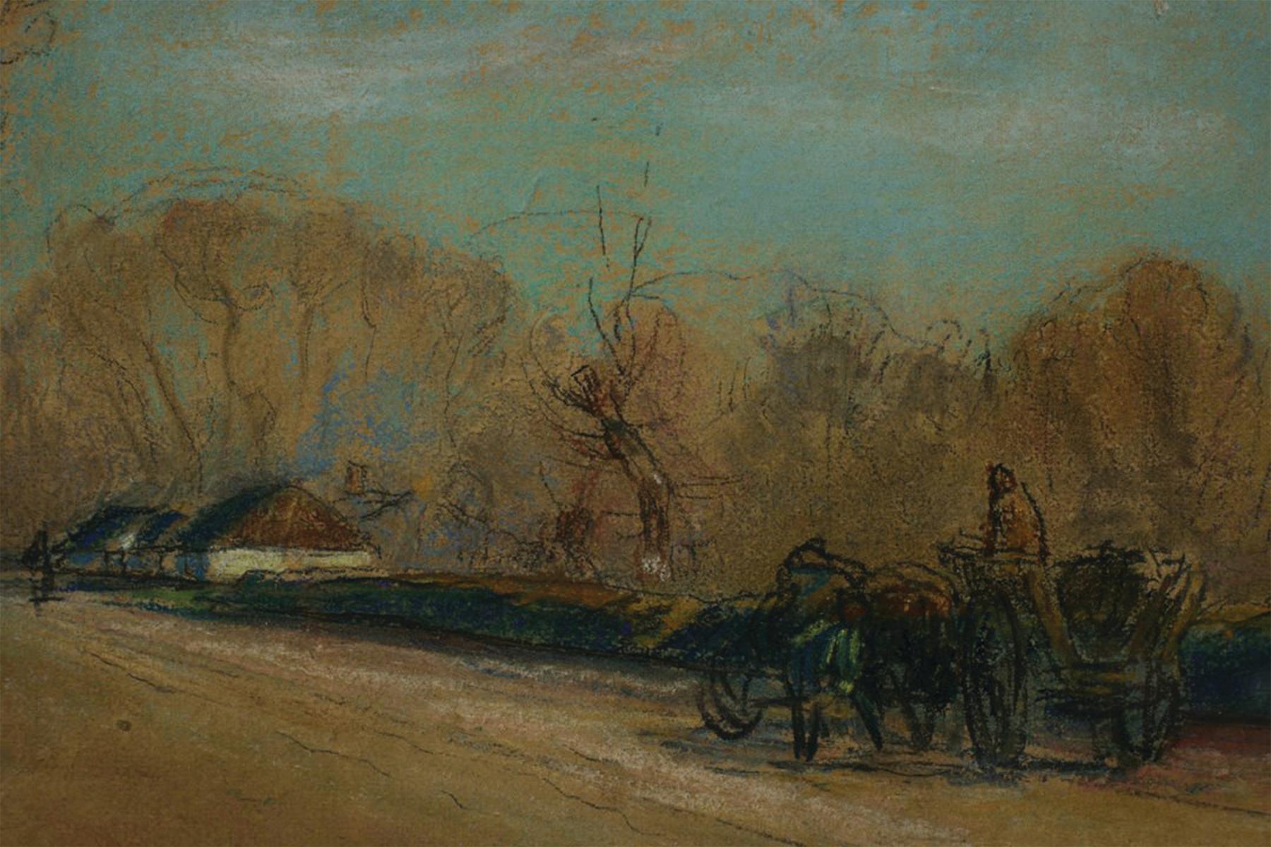 Escena de paisaje aldeano francés con árboles y calesa, principios del siglo XX en venta 1